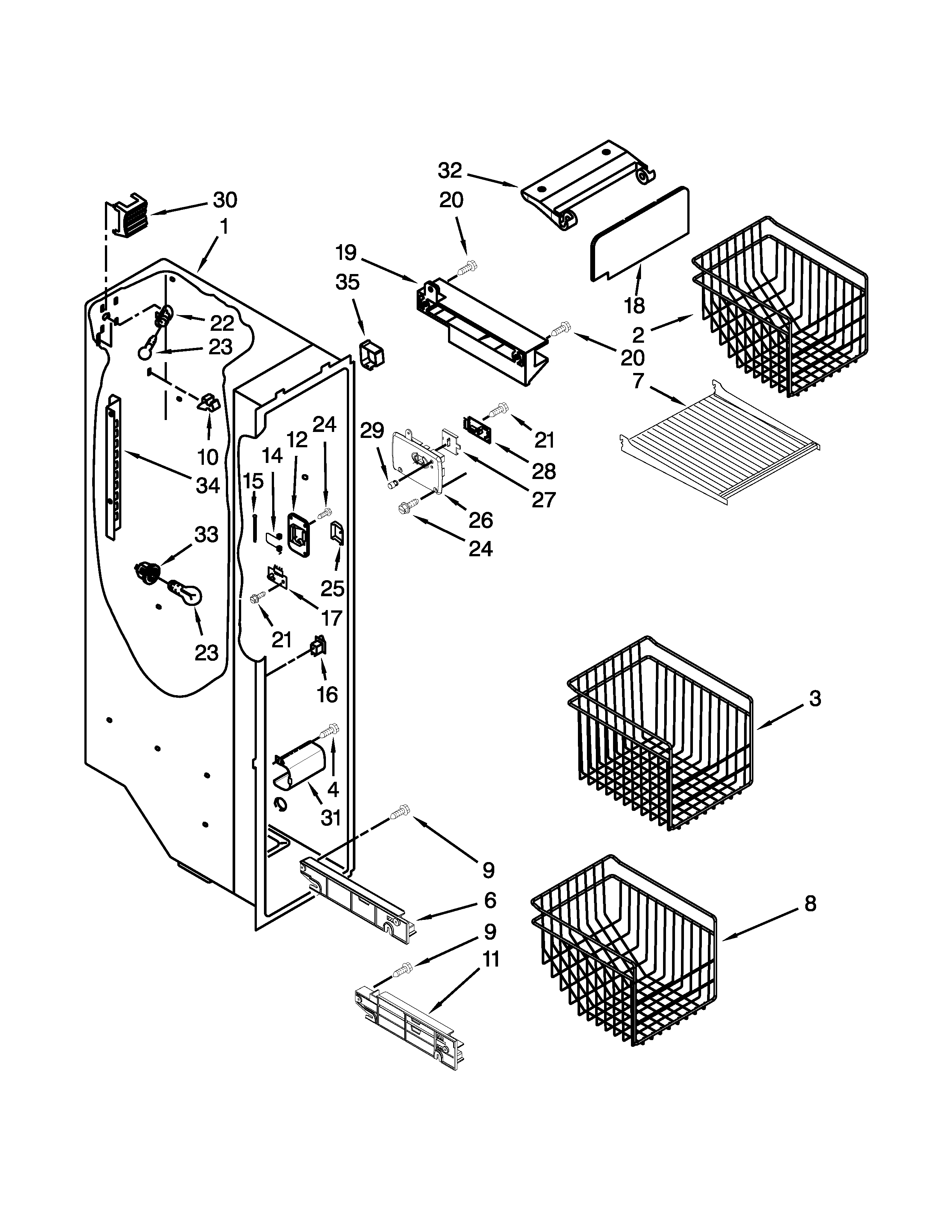 Kenmore Elite 10658714800 freezer liner parts diagram