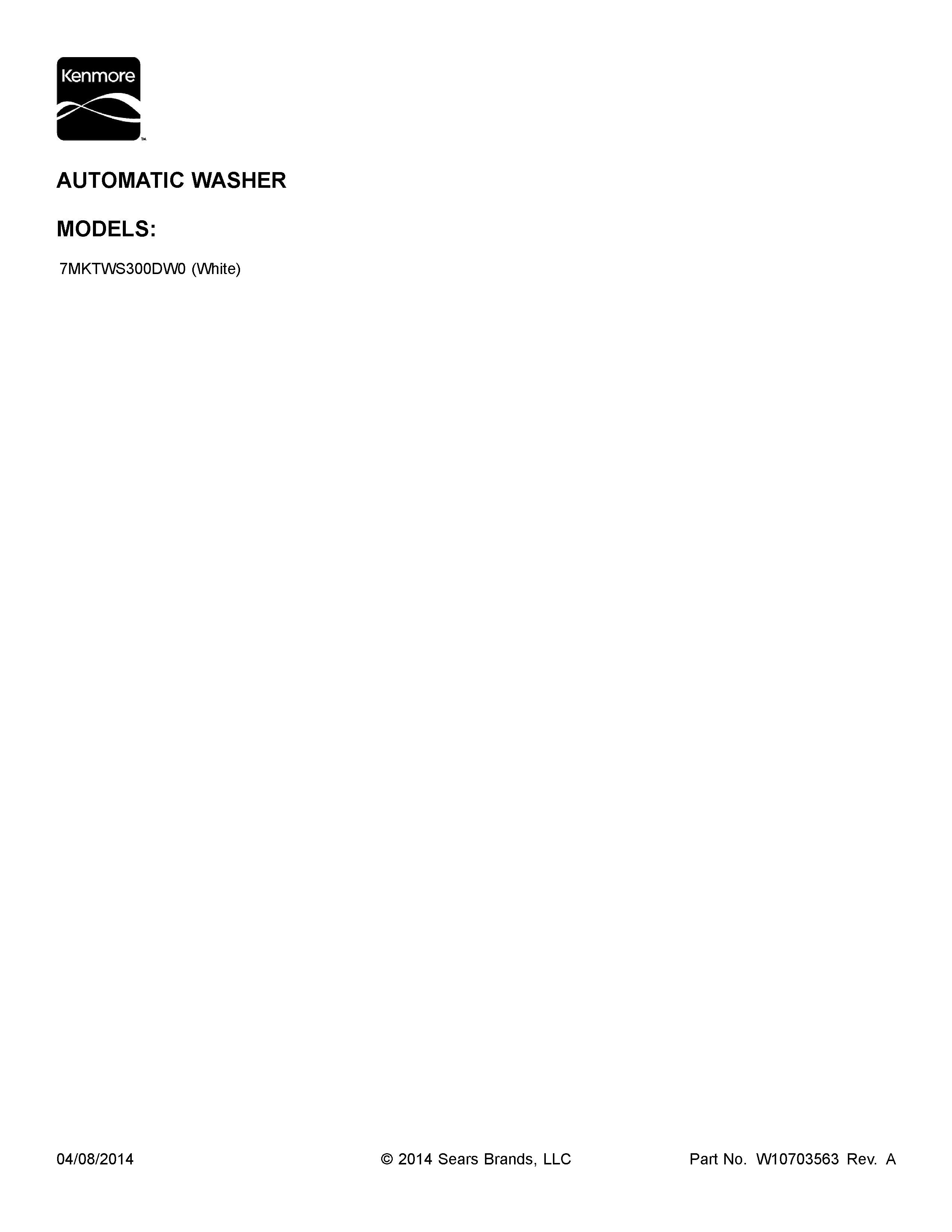 Kenmore 7MKTWS300DW0 cover sheet diagram