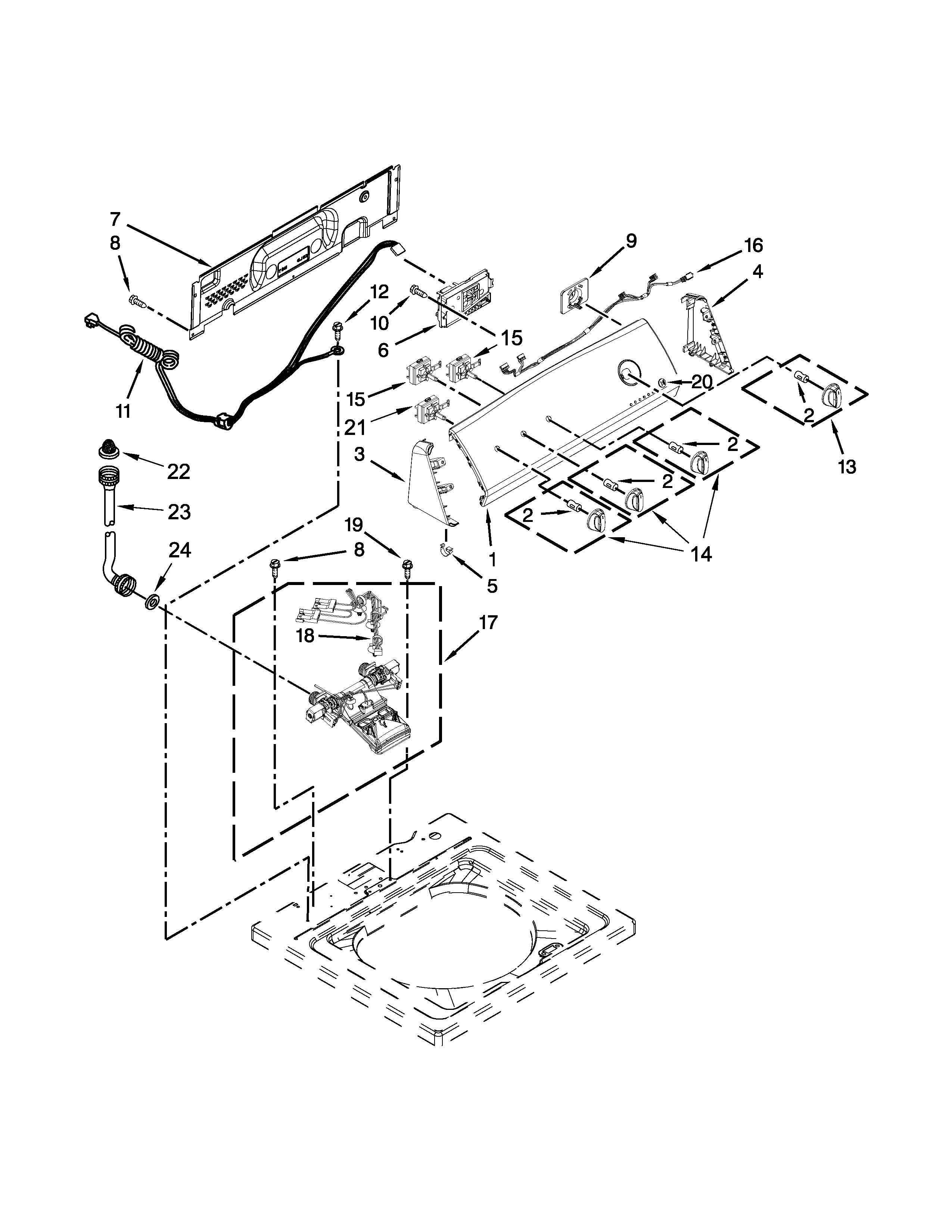 Kenmore 7MKTWS300DW0 controls and water inlet parts diagram