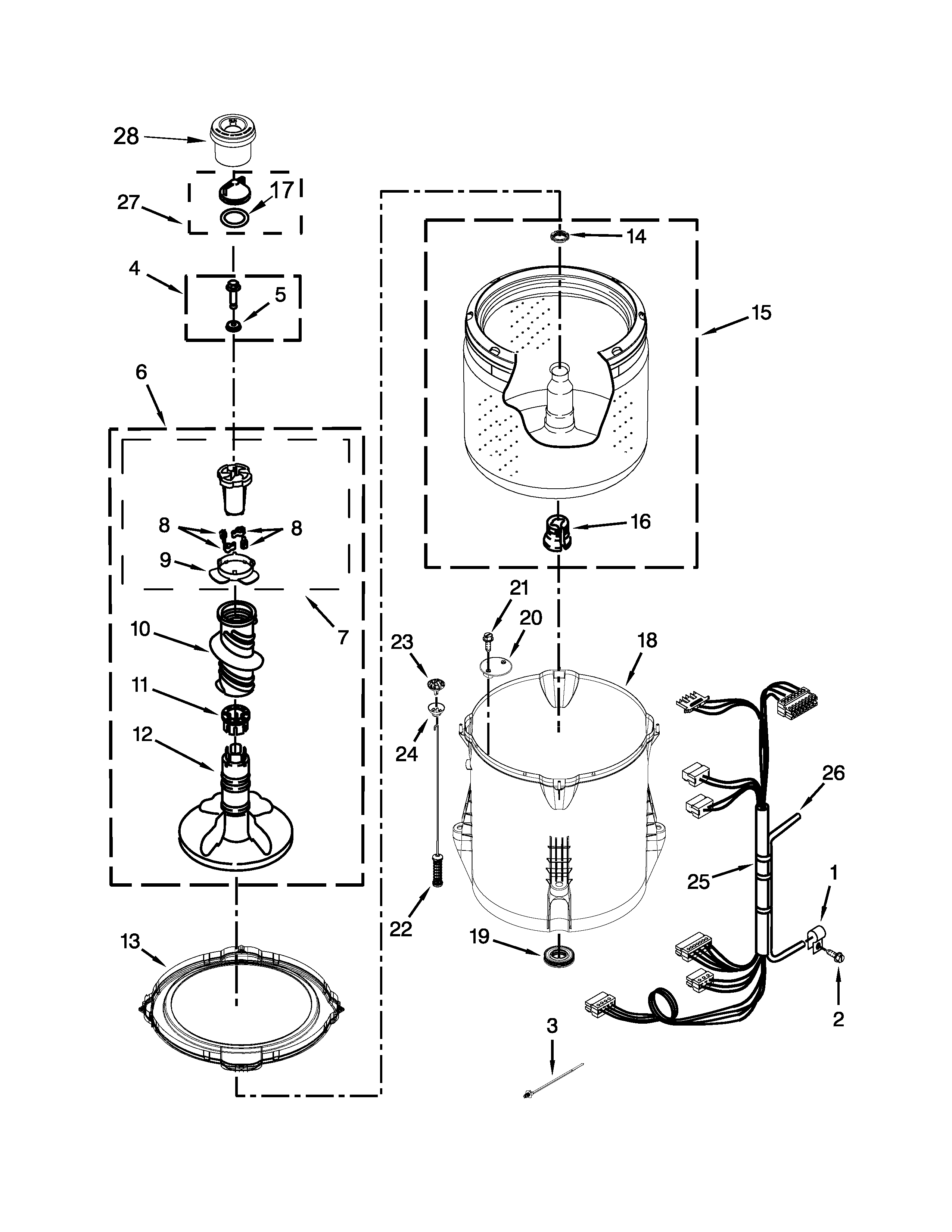 Kenmore 7MKTWS300DW0 basket and tub parts diagram