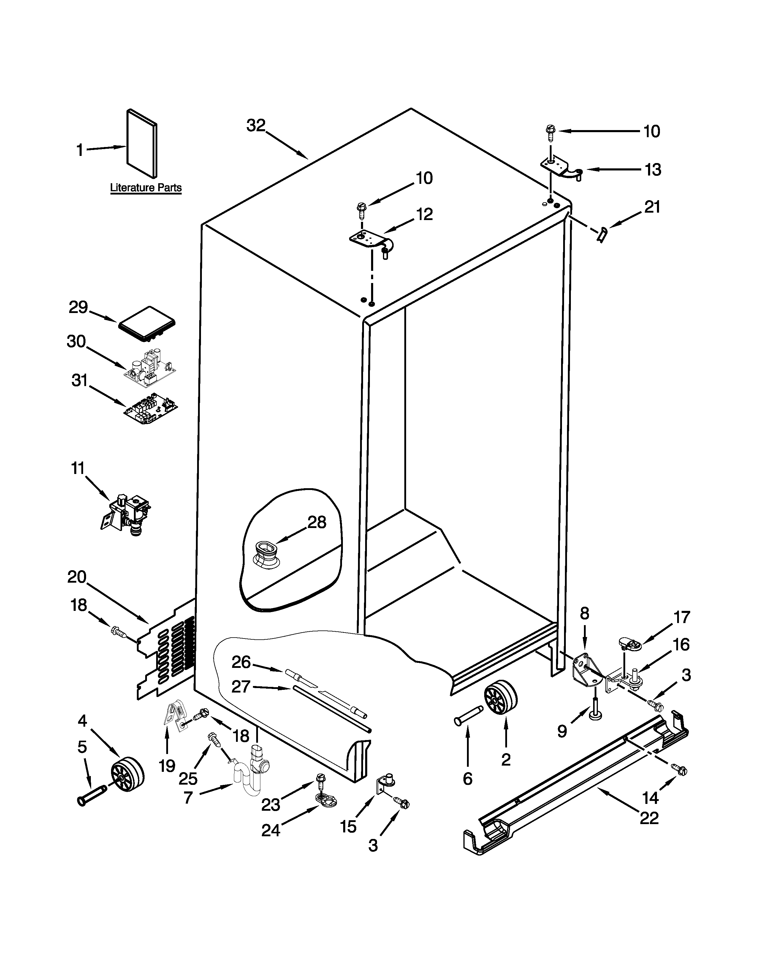 Kenmore Elite 10651153110 cabinet parts diagram