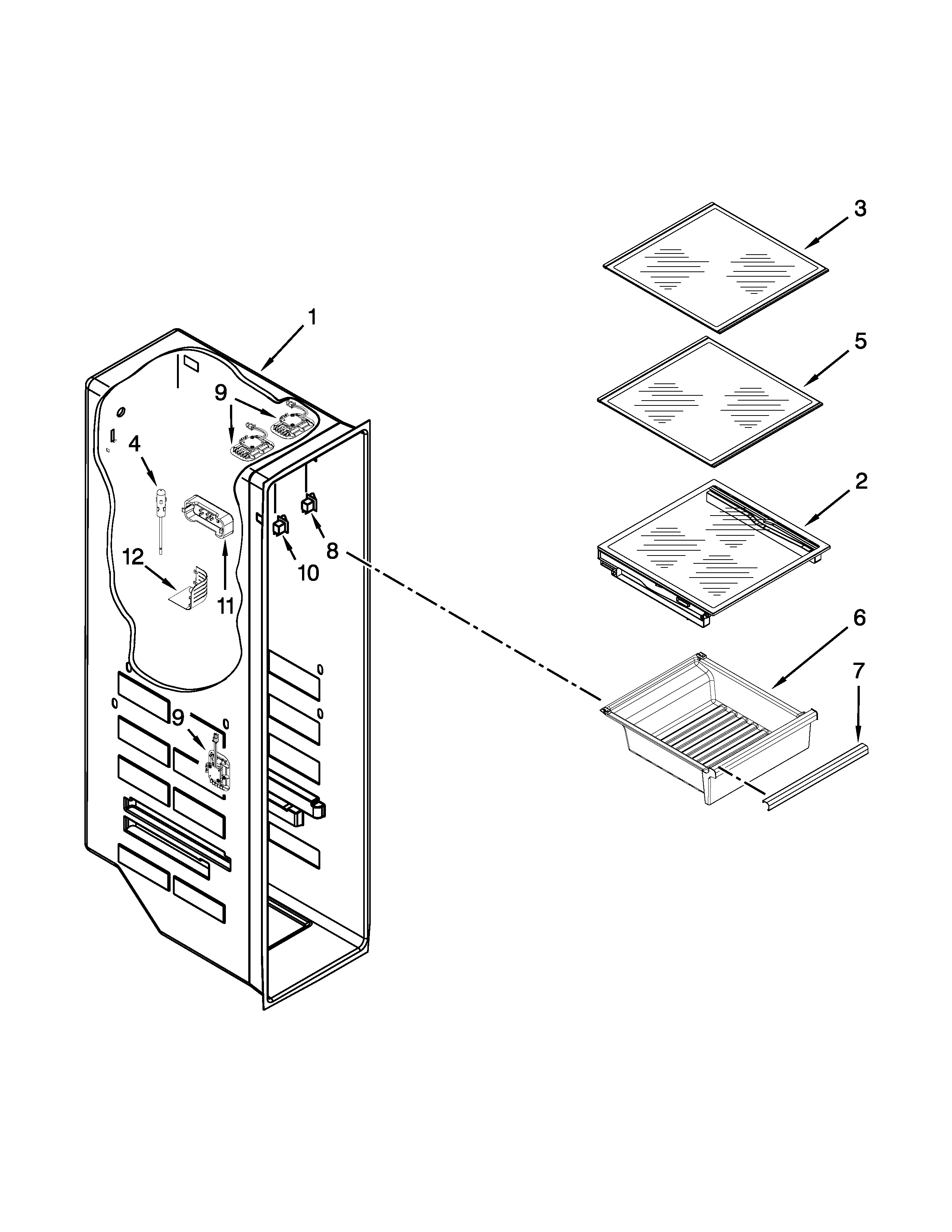 Kenmore Elite 10651153110 freezer liner parts diagram