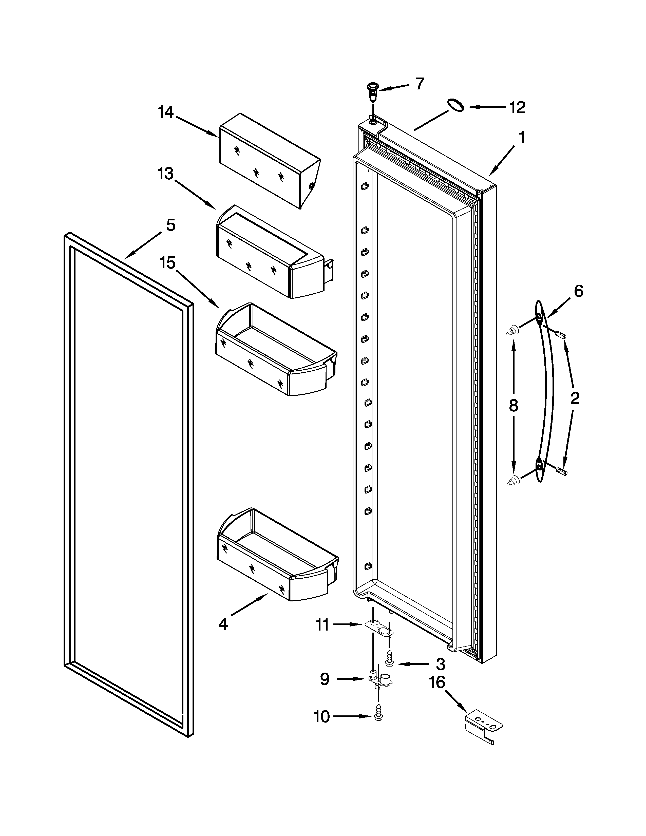 Kenmore Elite 10651153110 refrigerator door parts diagram