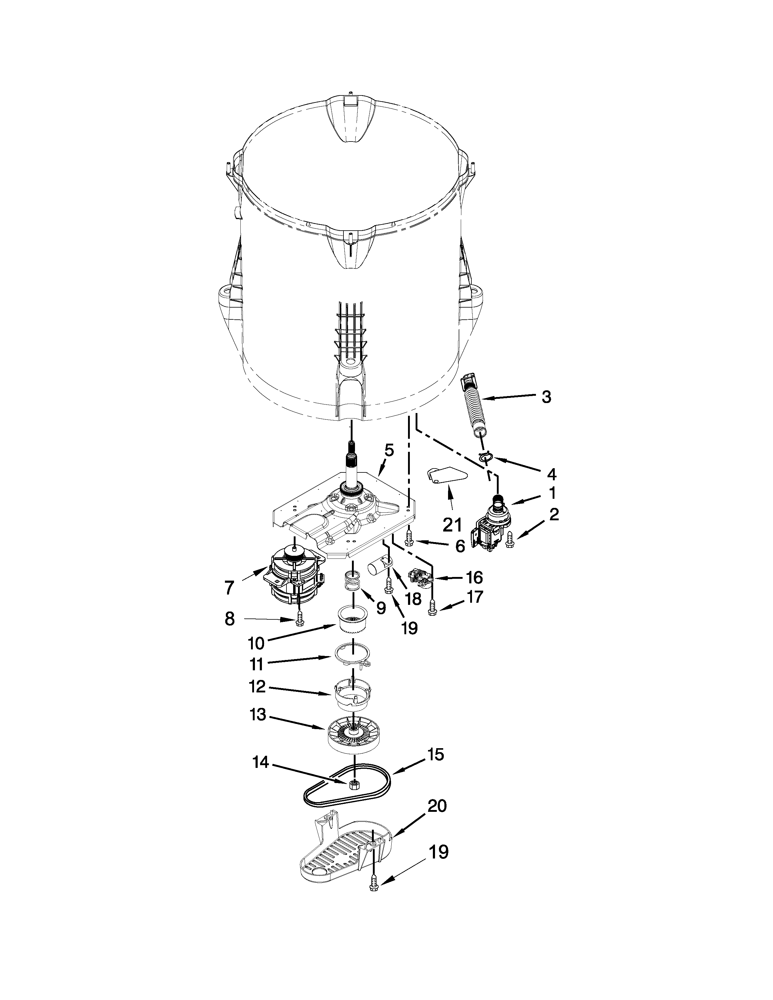 Kenmore 11025132410 gearcase, motor and pump parts diagram