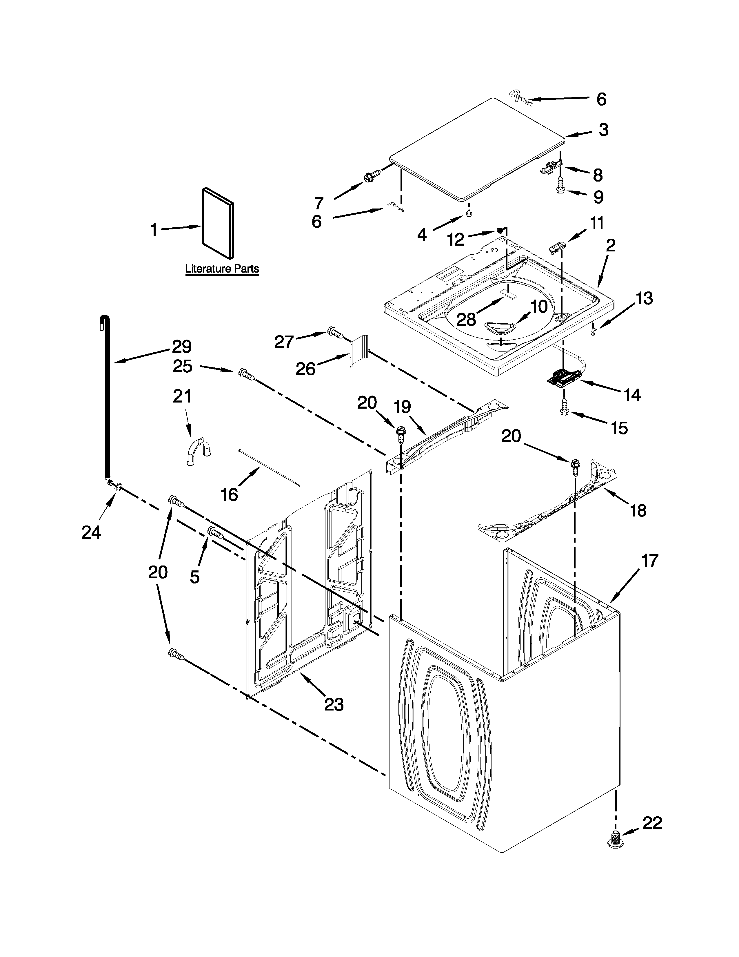 Kenmore 11021492311 top and cabinet parts diagram