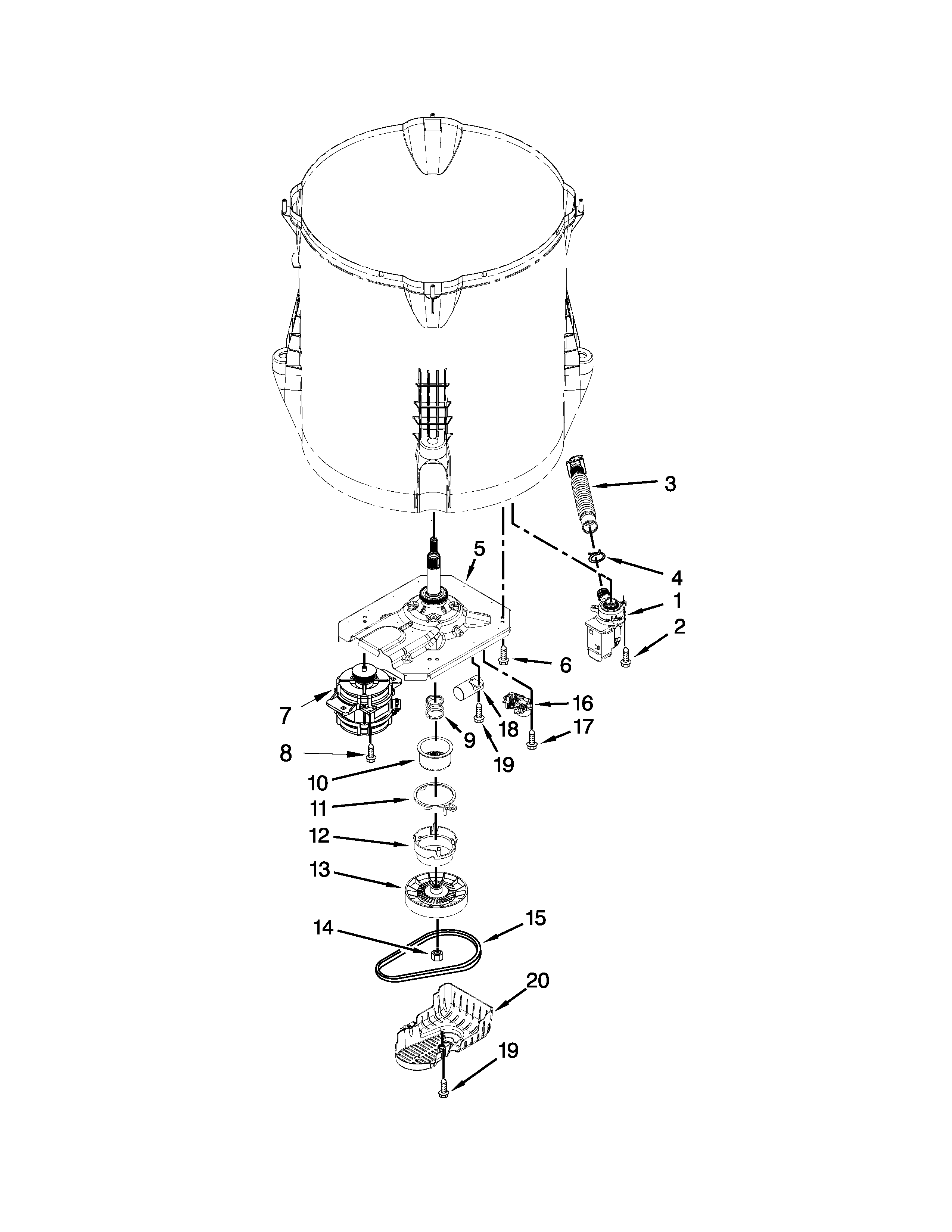 Kenmore 11021492311 gearcase, motor and pump parts diagram