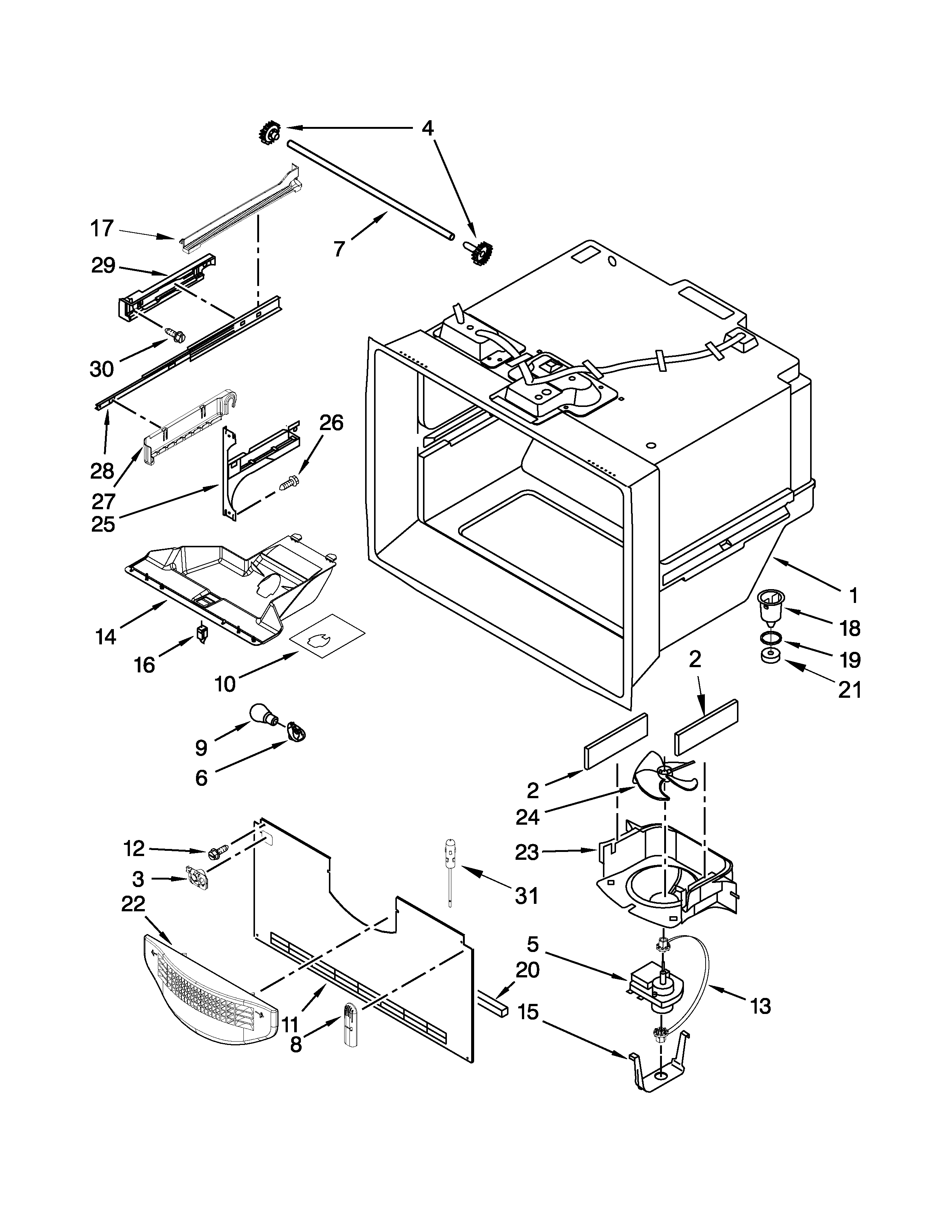 Kenmore 59679413410 freezer liner parts diagram