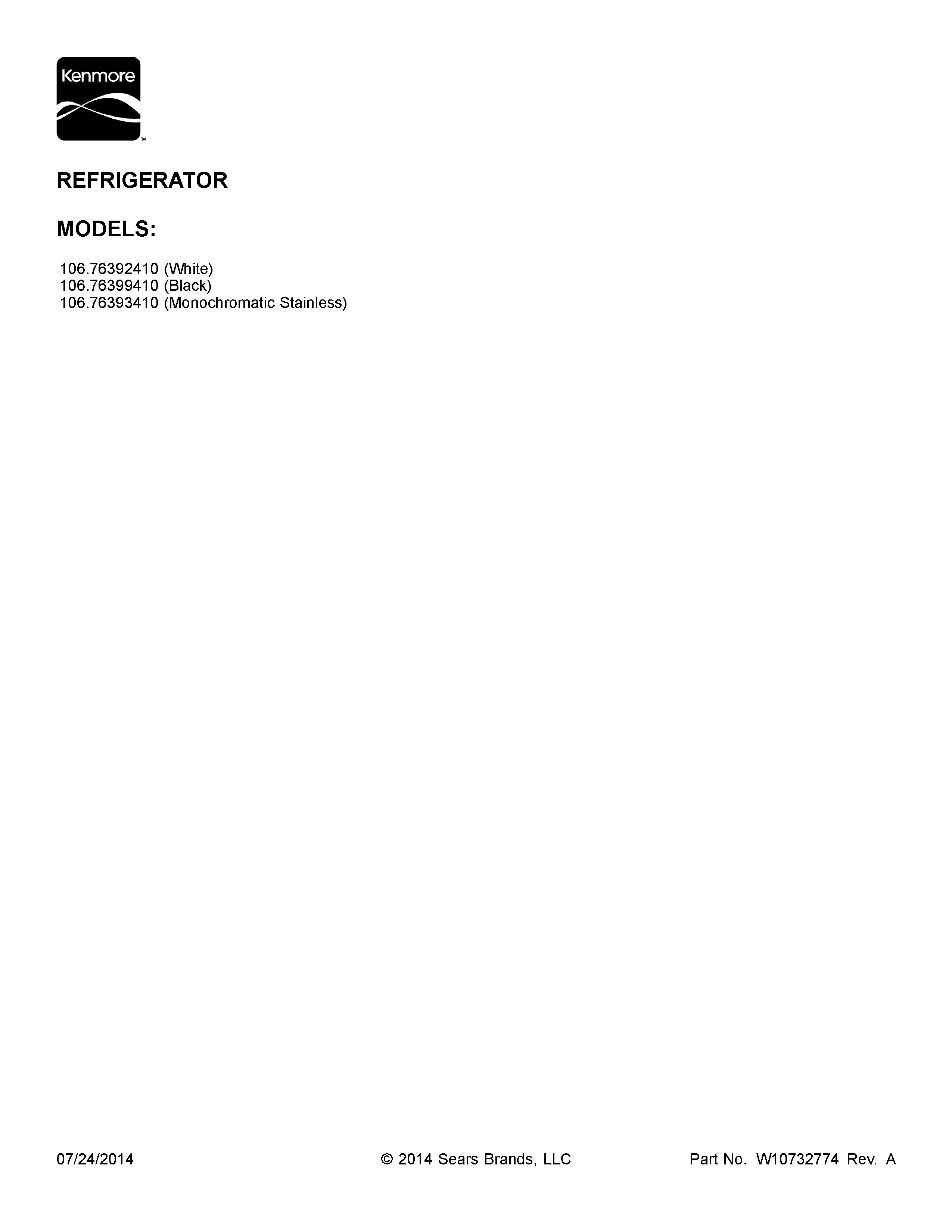 Kenmore 10676399410 cover sheet diagram
