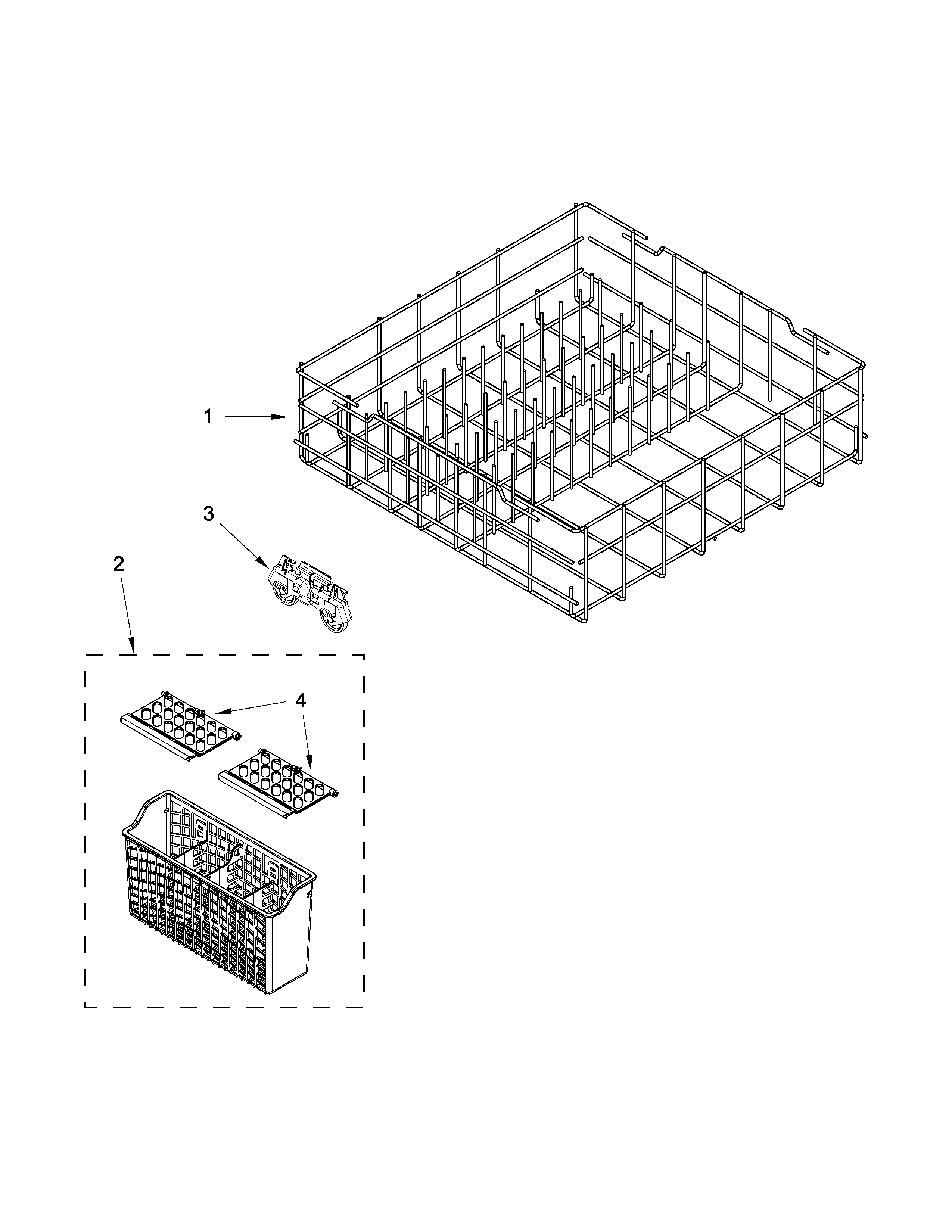 Kenmore 66514319N410 lower rack parts diagram