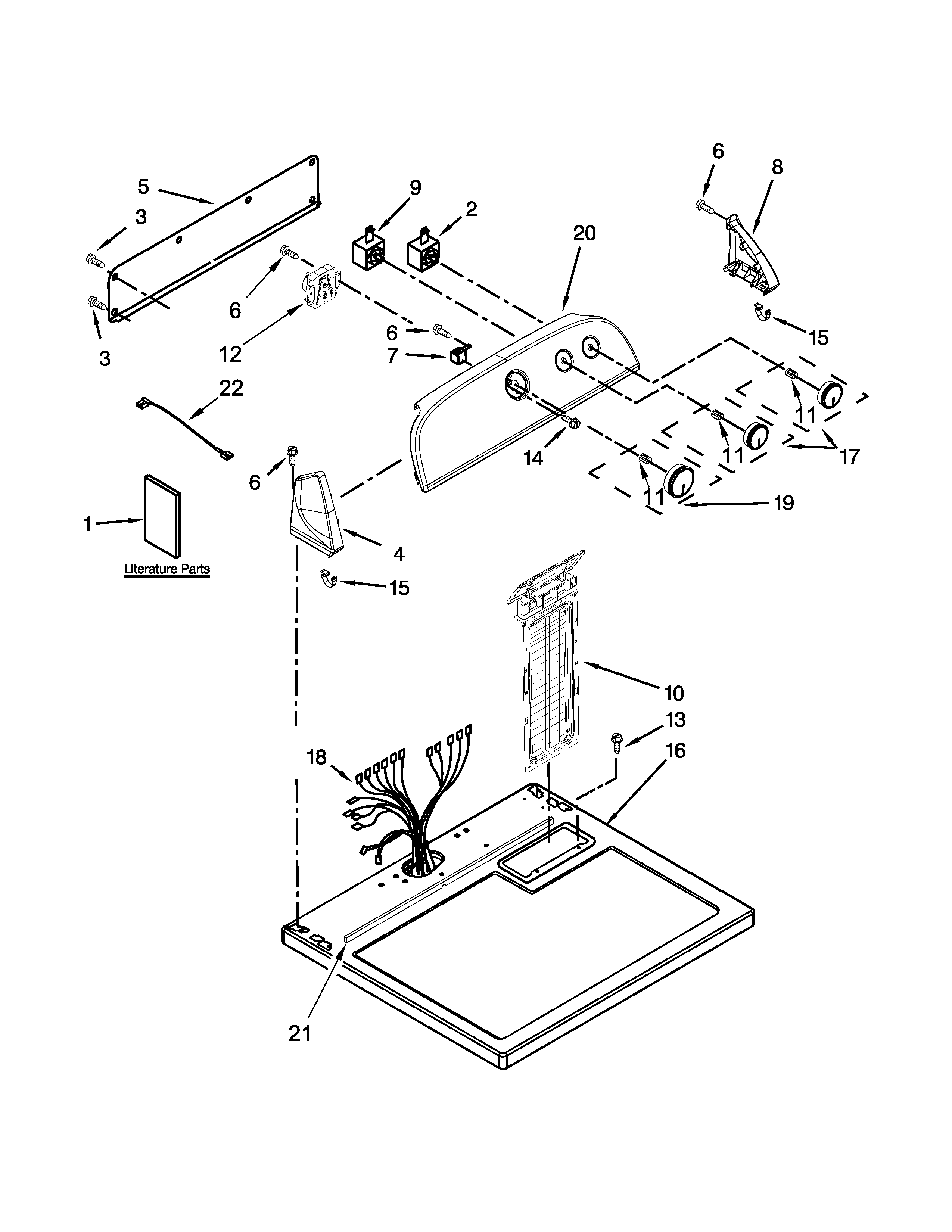 Kenmore 11062102310 top and console parts diagram