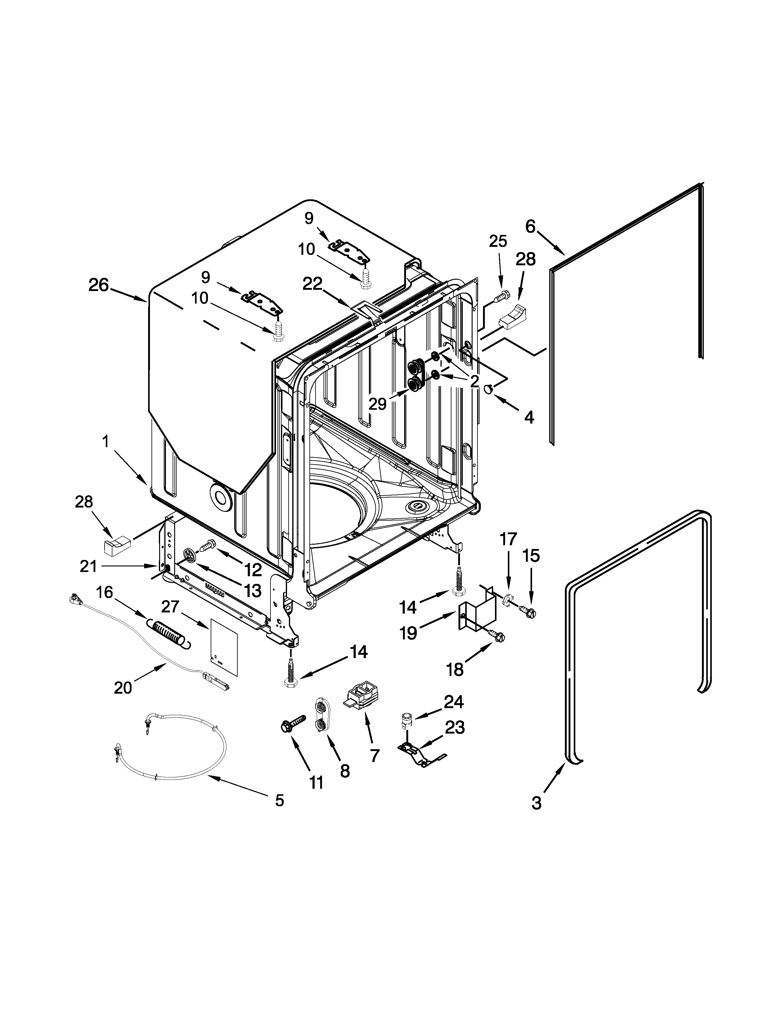 Kenmore Elite 66512762K312 tub and frame parts diagram