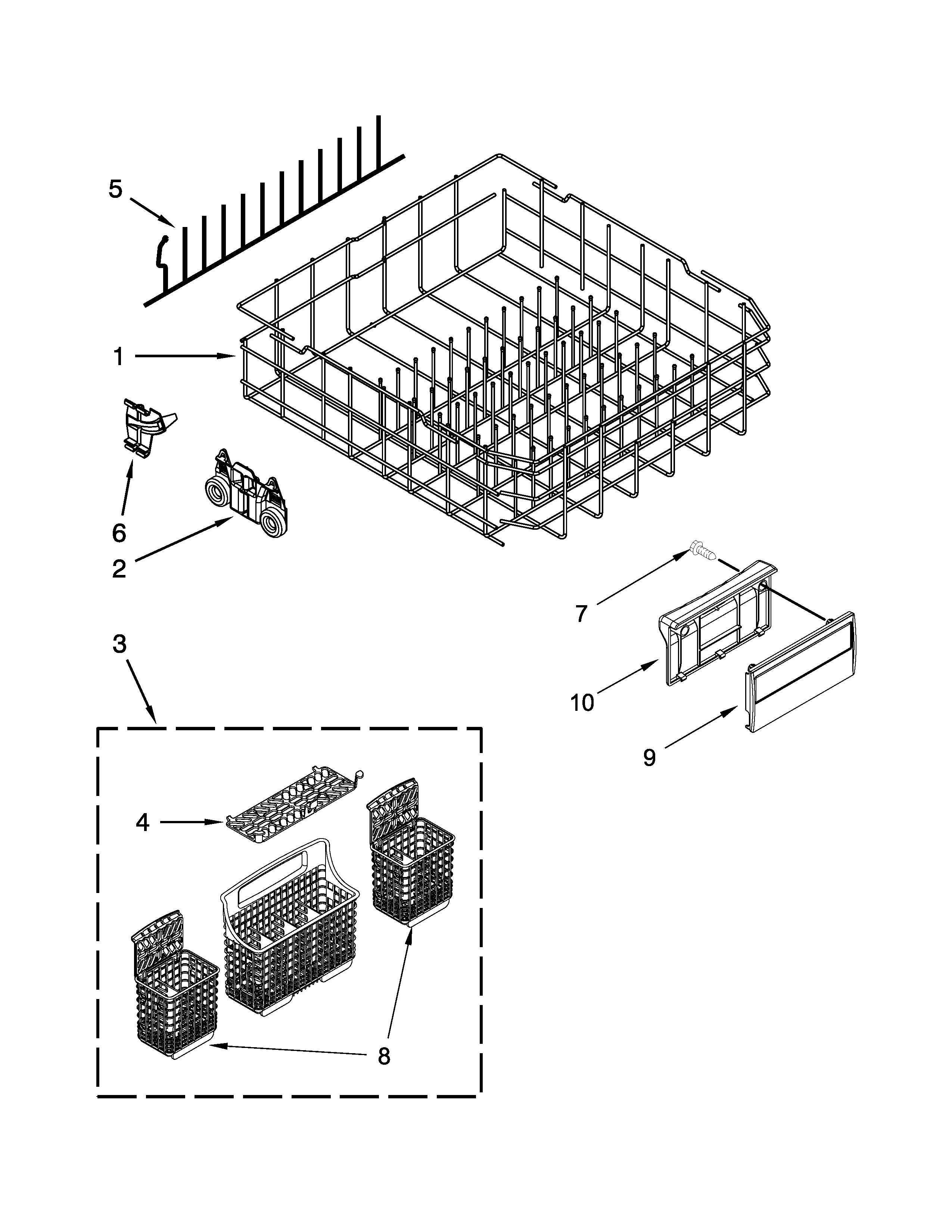 Kenmore Elite 66512762K312 lower rack parts diagram