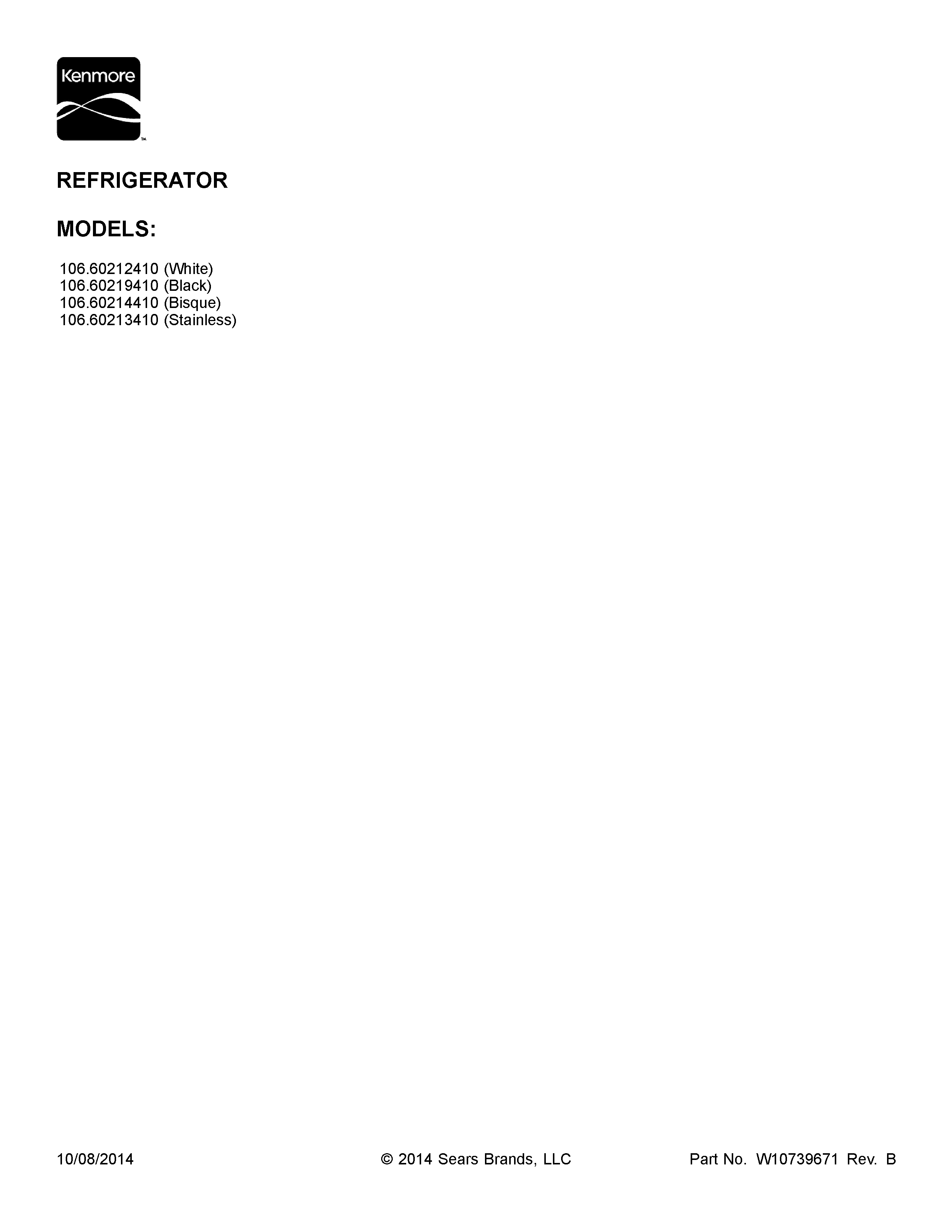 Kenmore 10660213410 cover sheet diagram