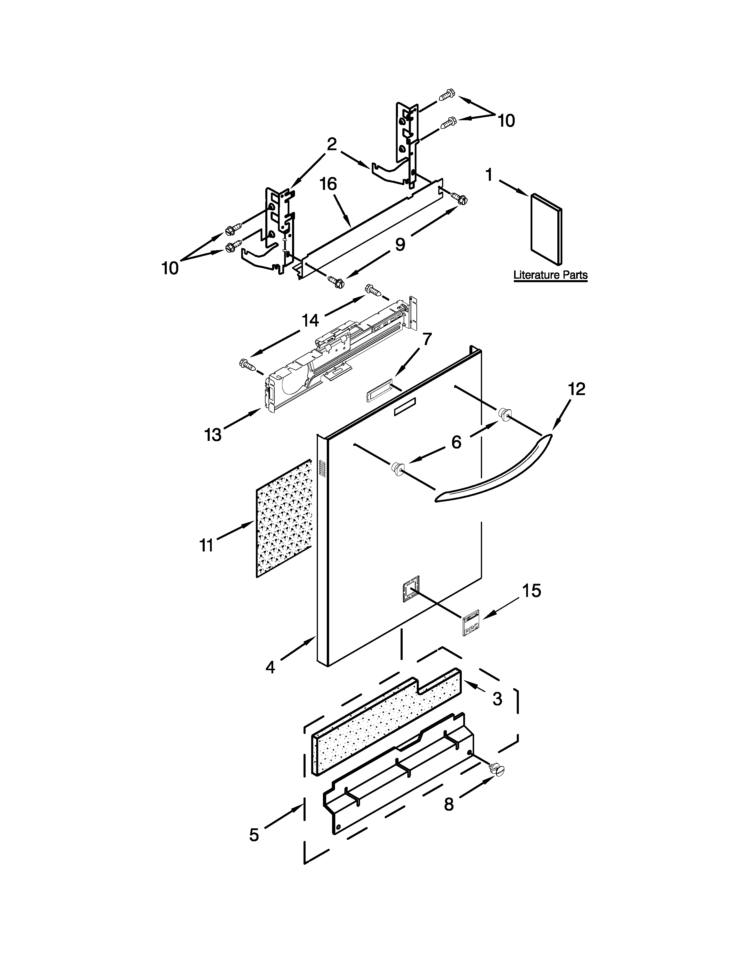 Kenmore Elite 66512772K312 door panel parts diagram