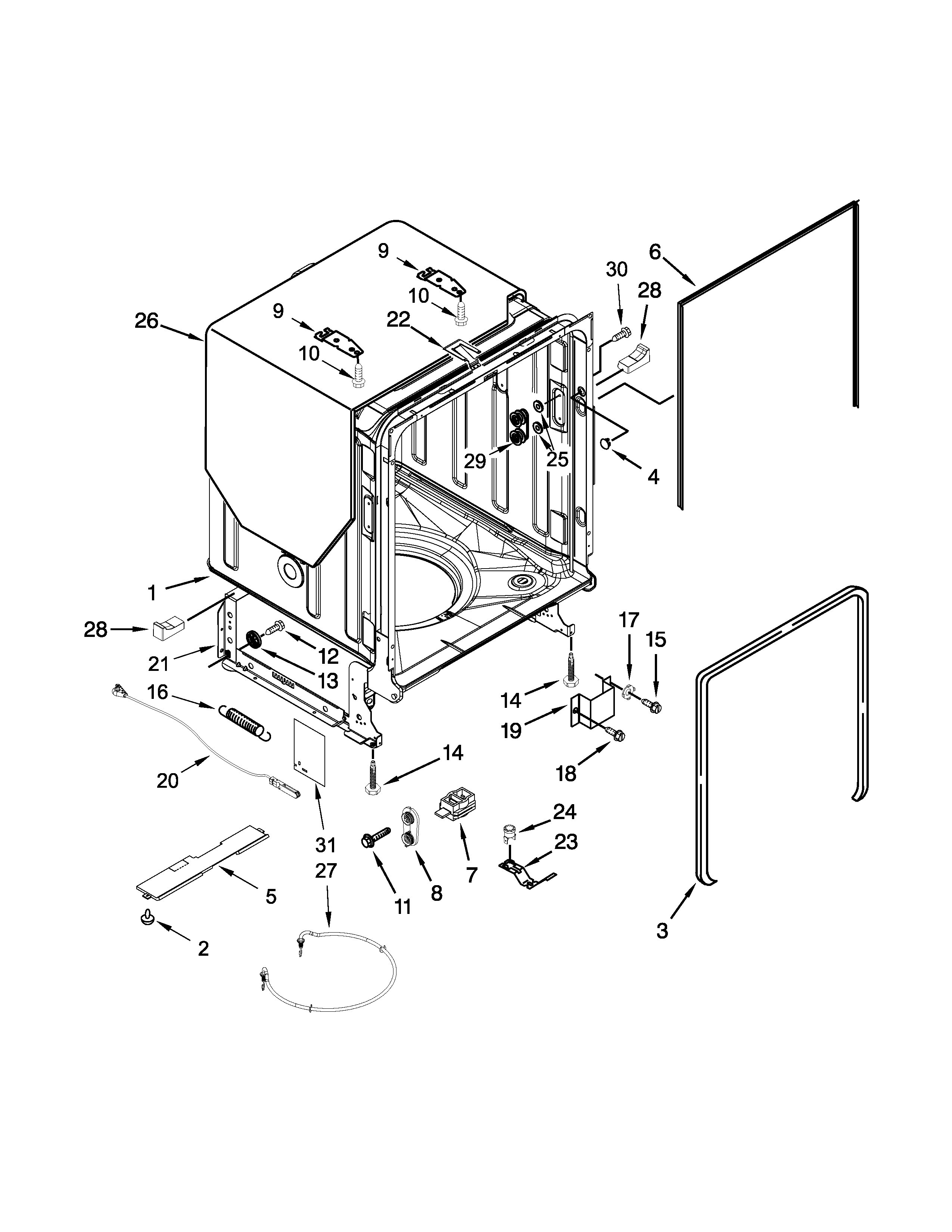 Kenmore Elite 66512772K312 tub and frame parts diagram