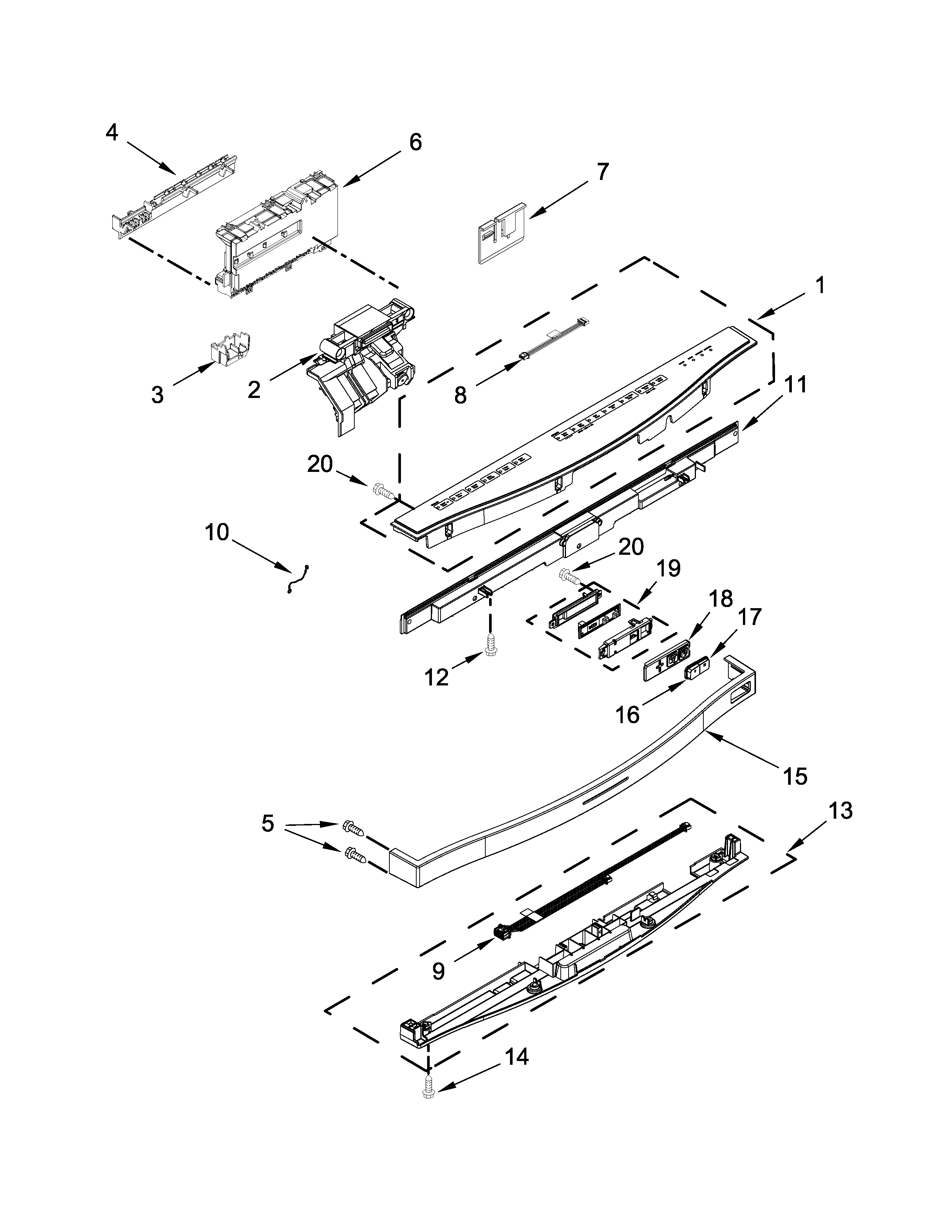 Kenmore Elite 66512813K313 control panel and latch parts diagram