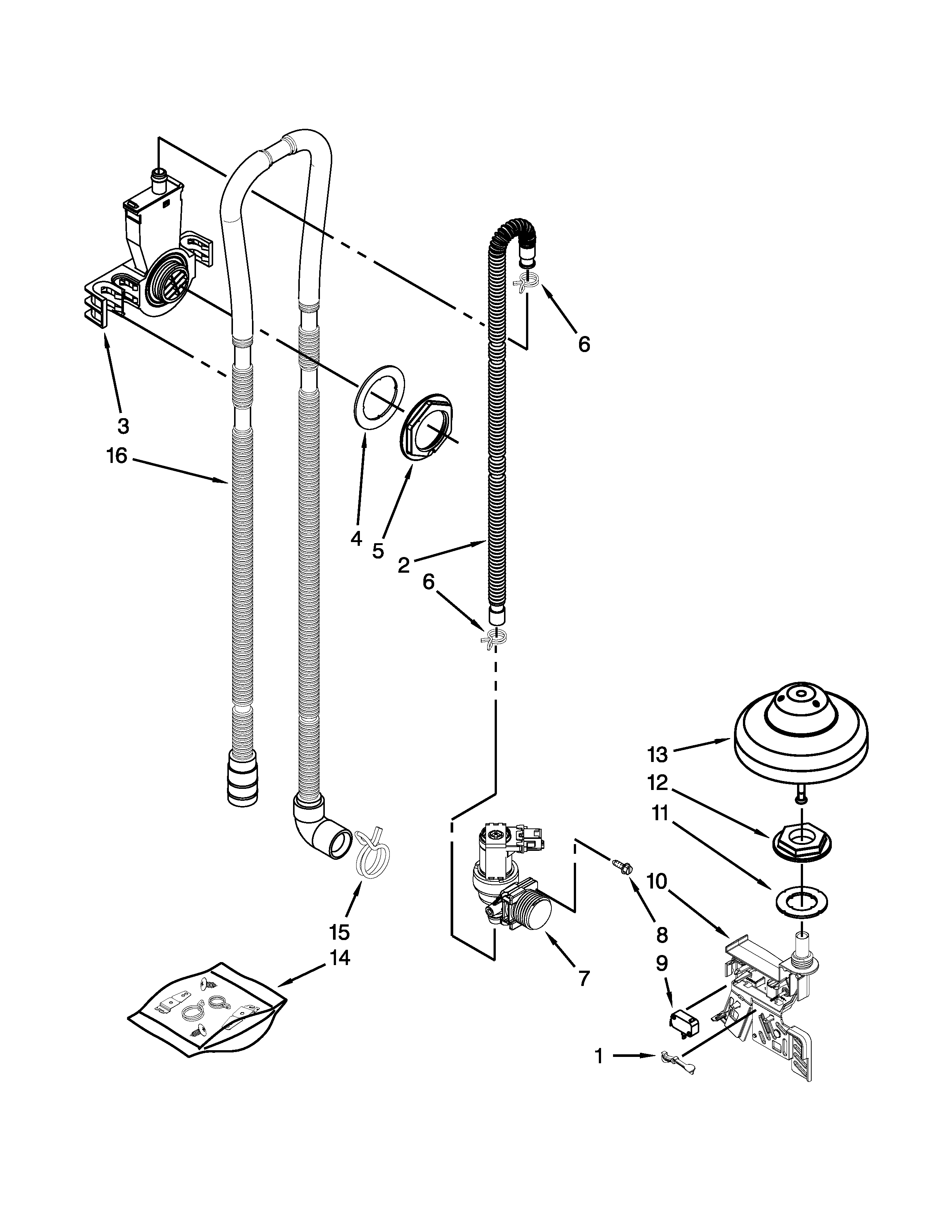 Kenmore Elite 66512813K313 fill, drain and overfill parts diagram