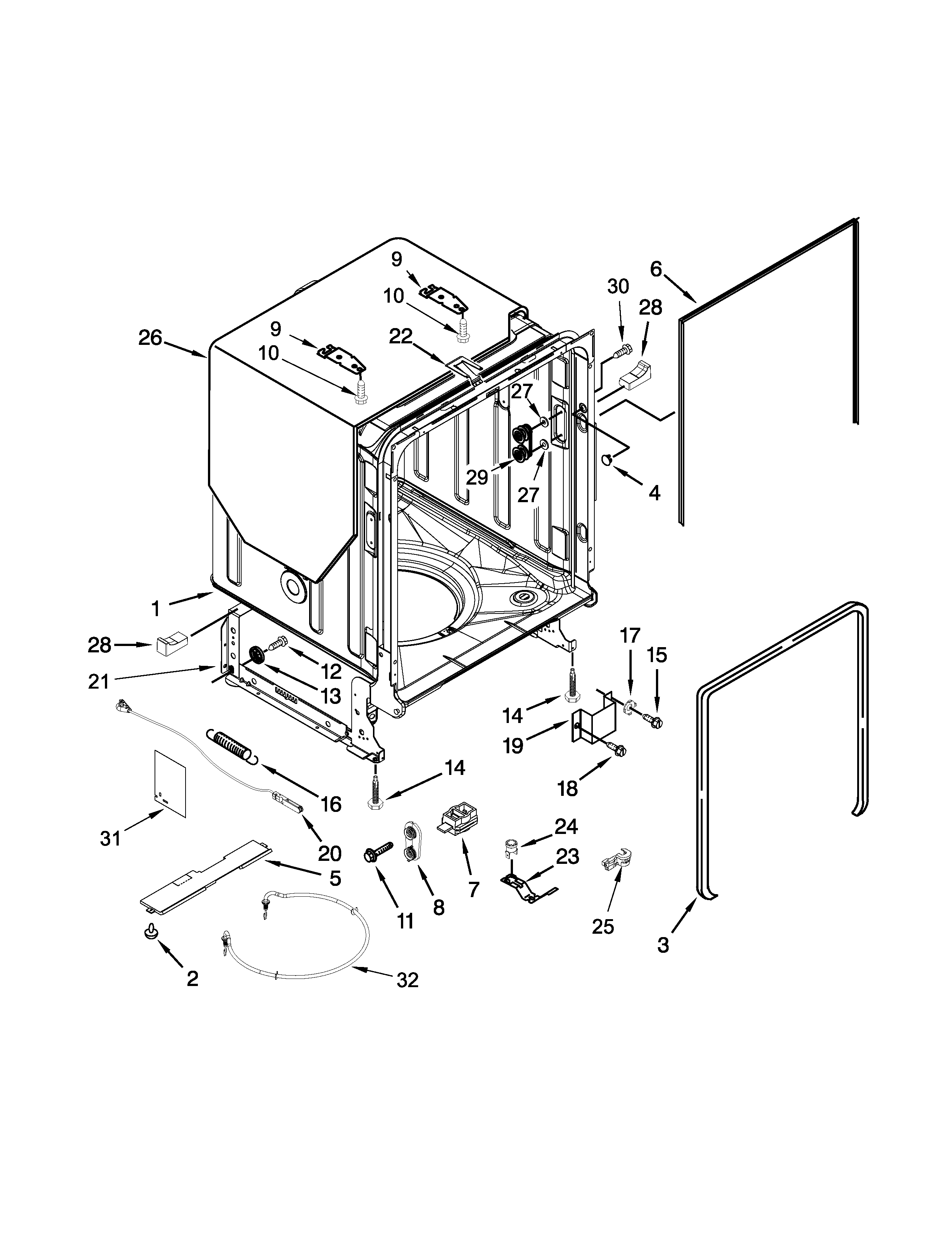 Kenmore Elite 66512813K313 tub and frame parts diagram