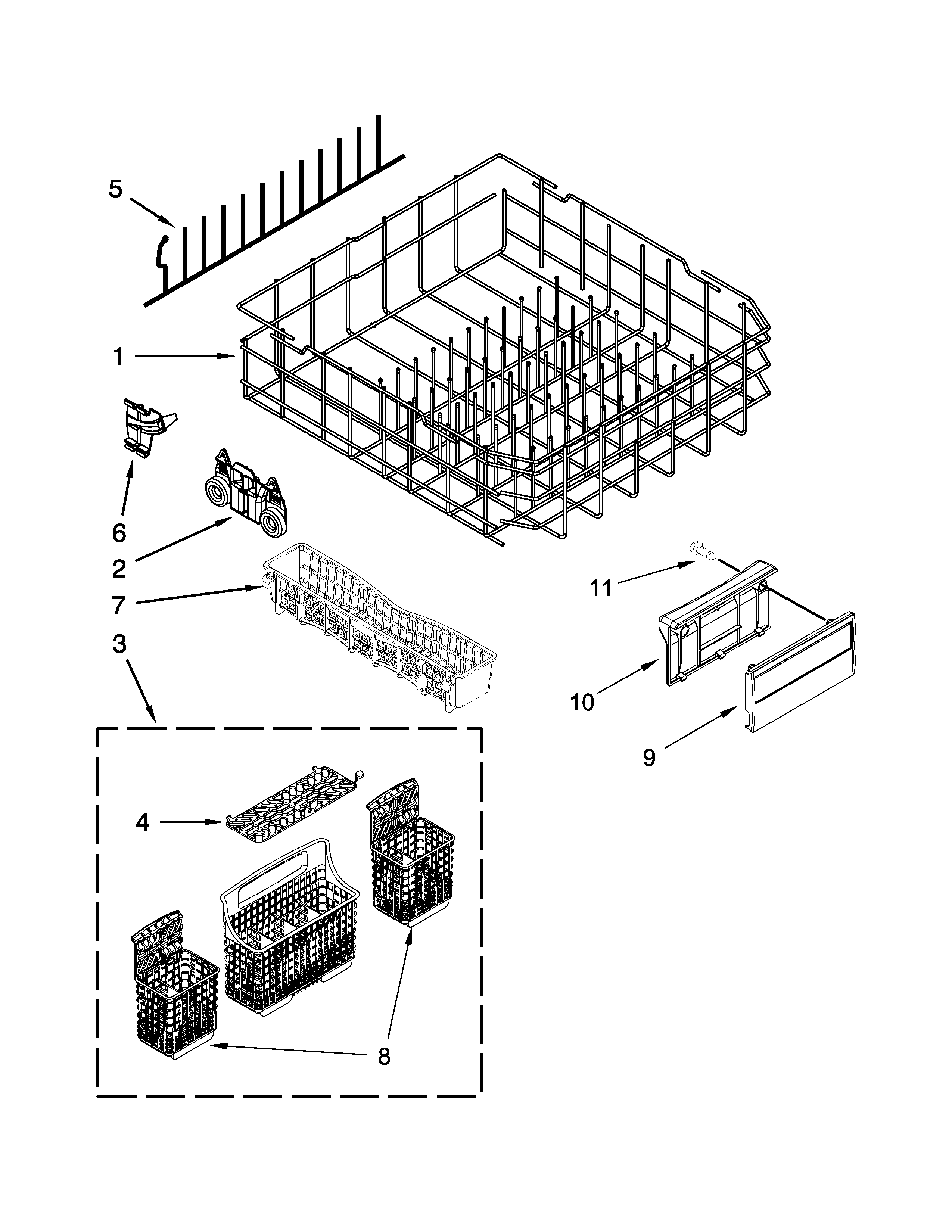Kenmore Elite 66512813K313 lower rack parts diagram