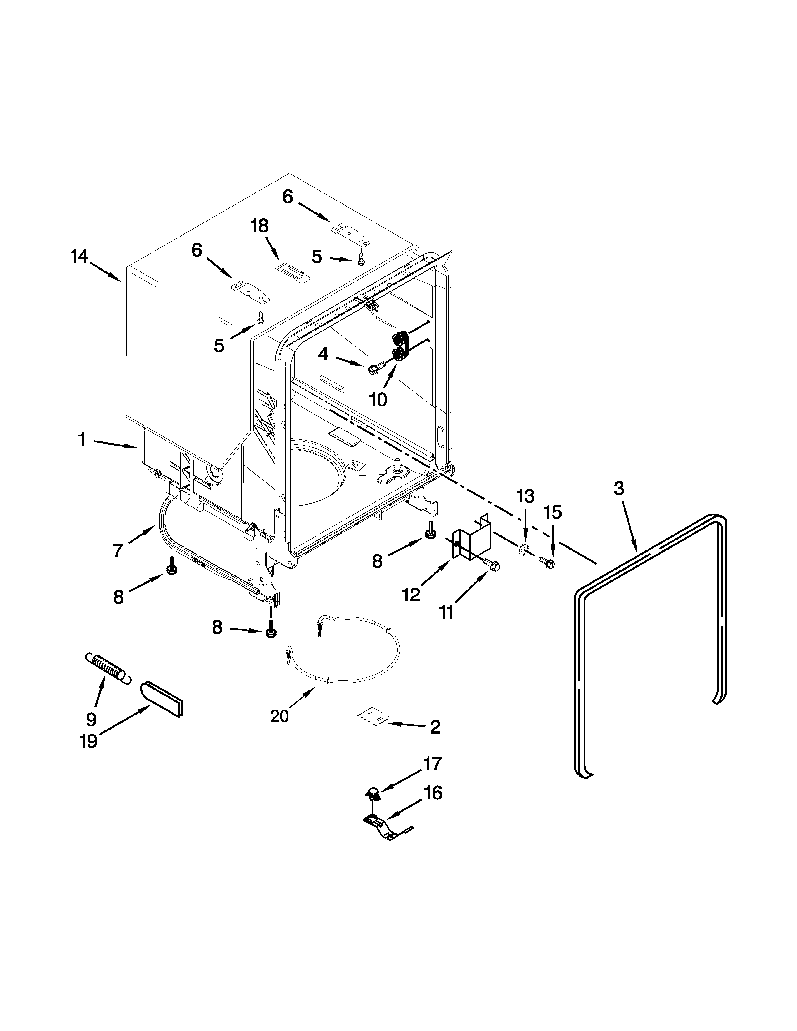 Kenmore 66515114K216 tub and frame parts diagram