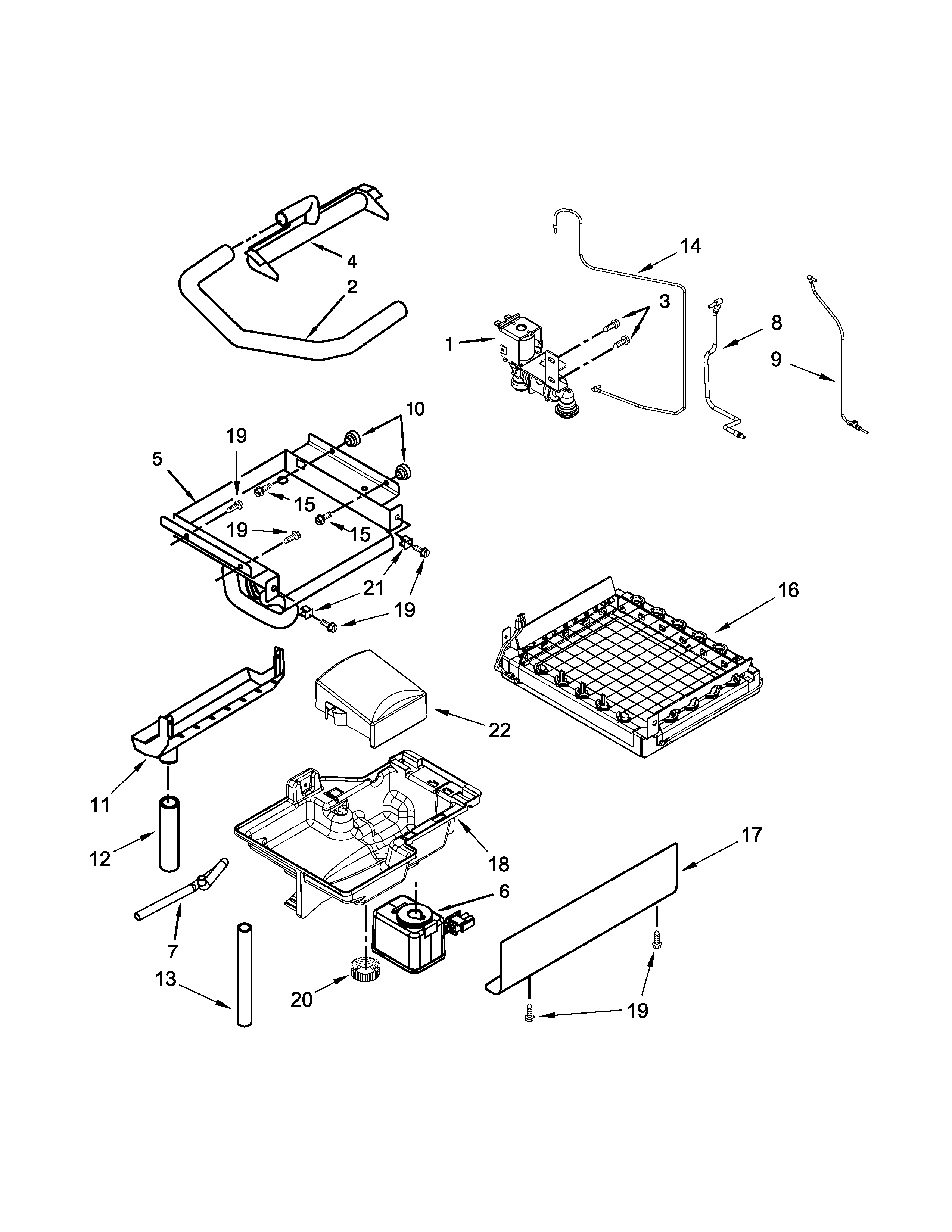 Kenmore 10689592100 evaporator, grid, and water parts diagram