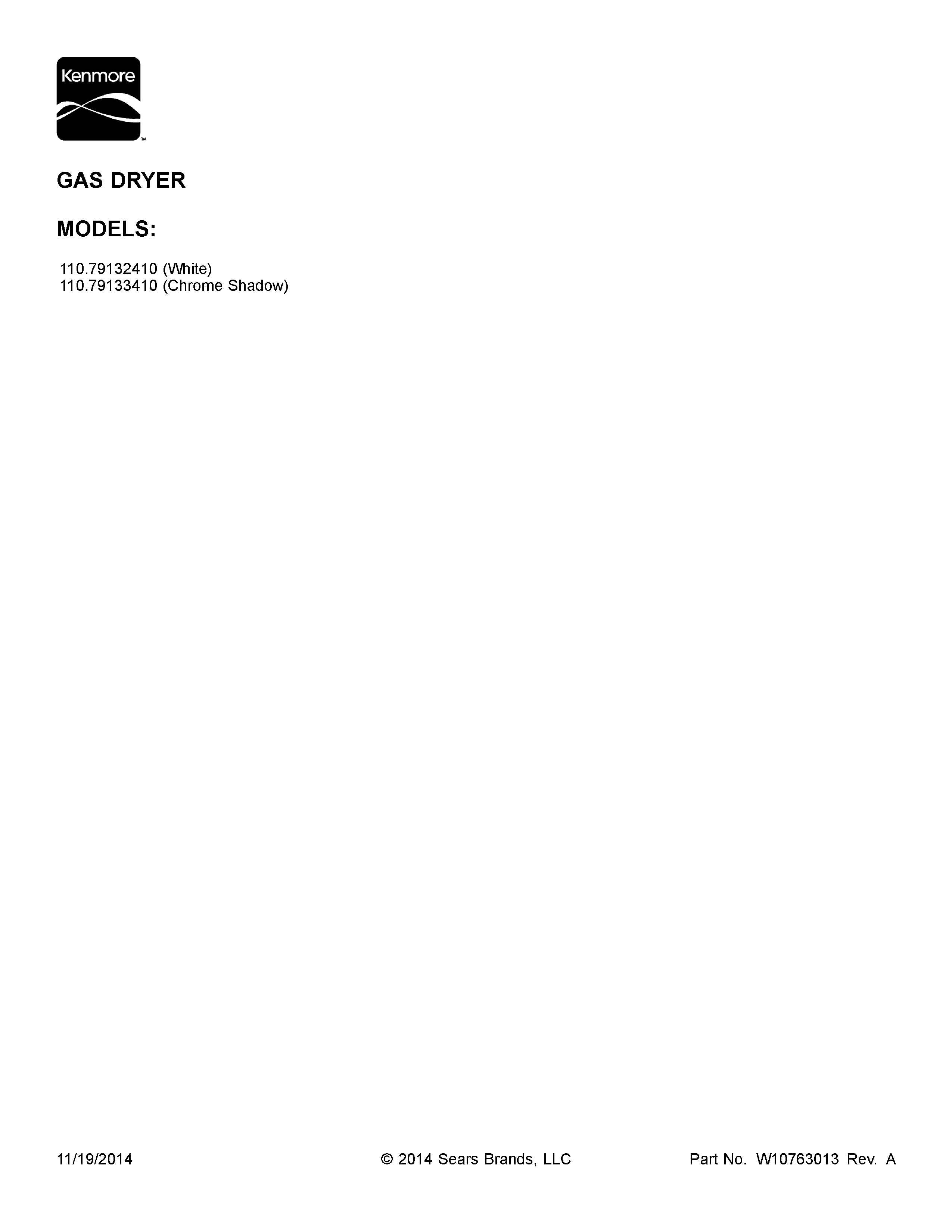 Kenmore 11079132410 cover sheet diagram