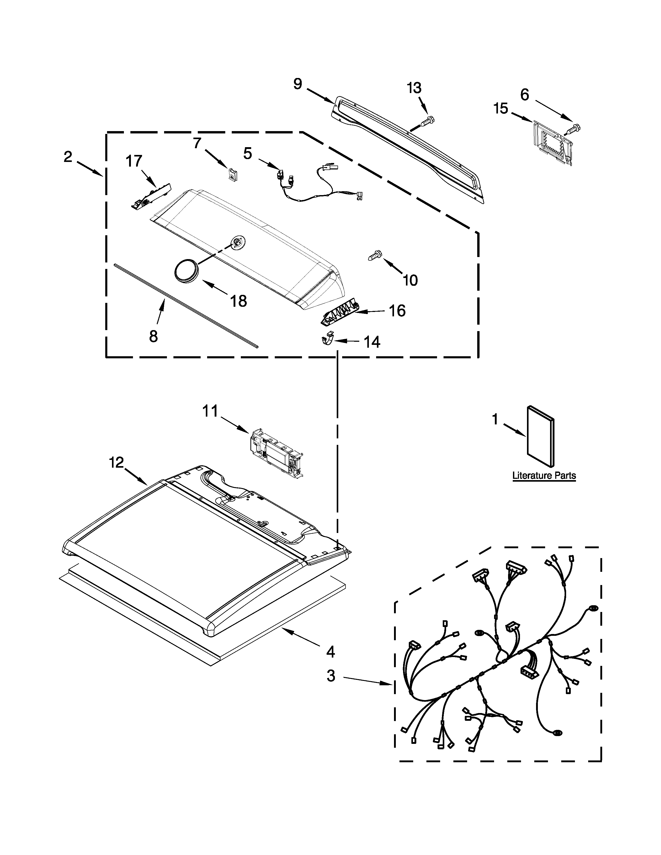 Kenmore 11079132410 top and console parts diagram