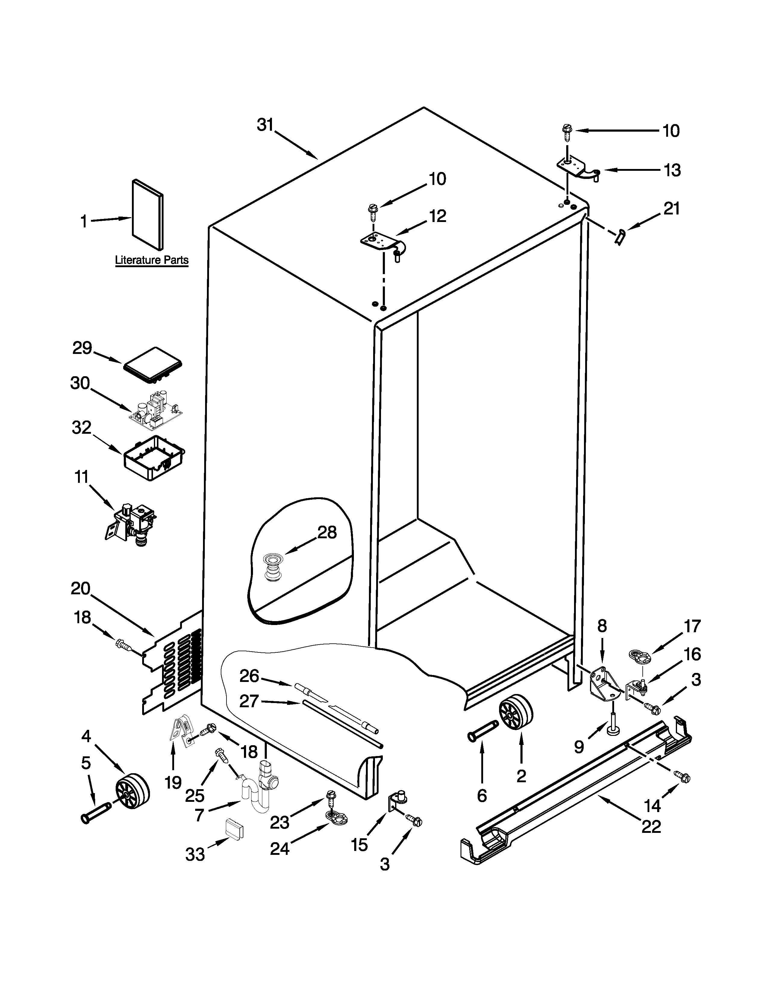 Kenmore Elite 10651713410 cabinet parts diagram