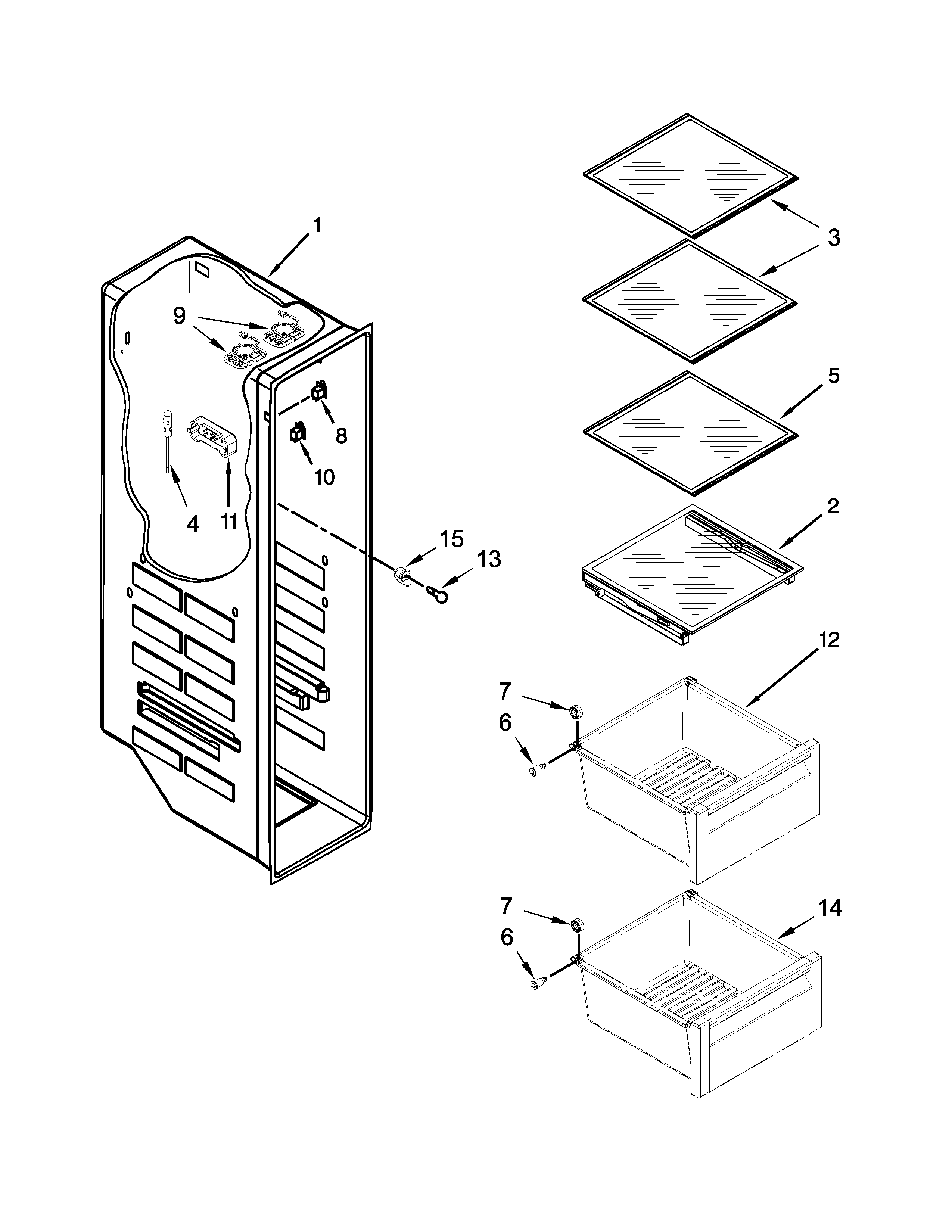 Kenmore Elite 10651713410 freezer liner parts diagram