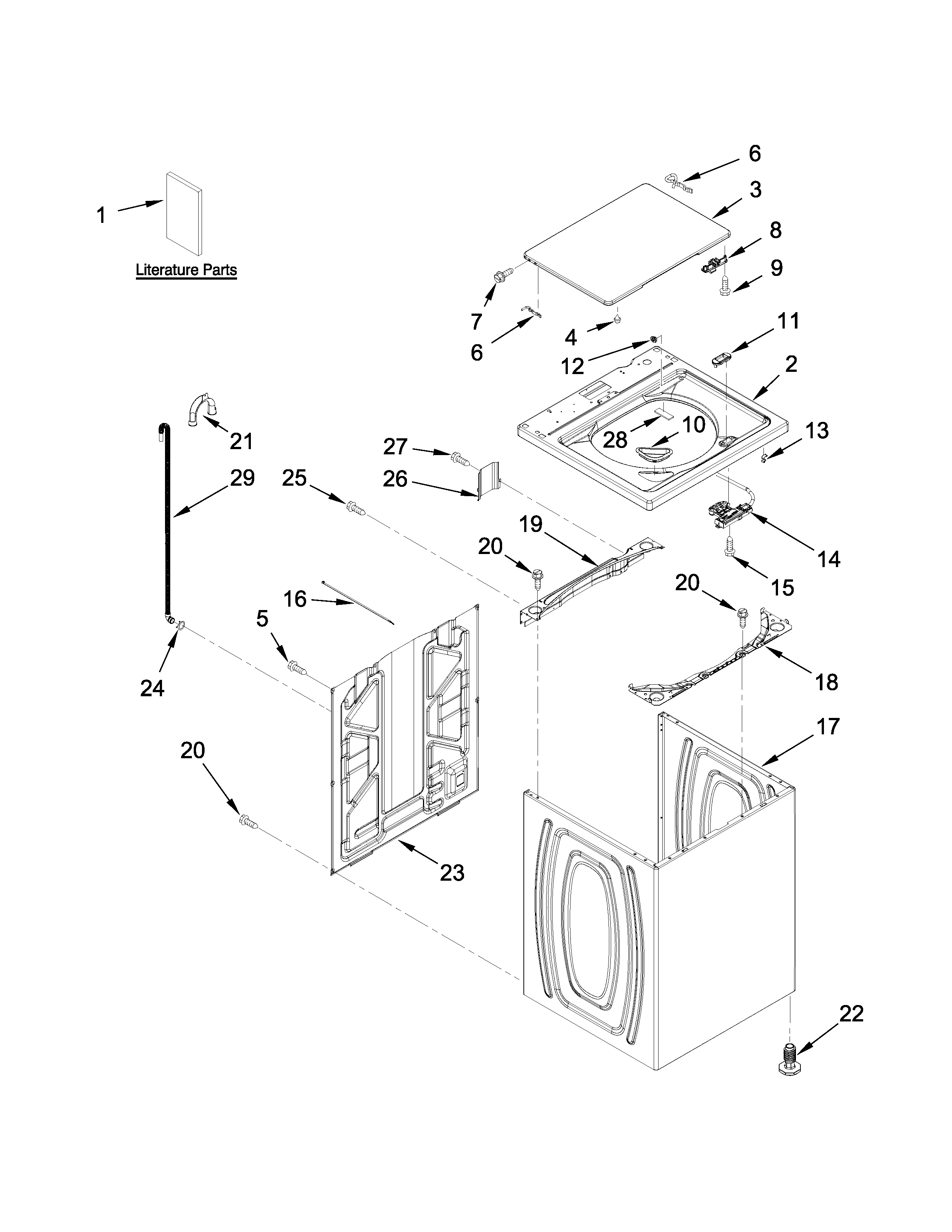 Kenmore 11022342510 top and cabinet parts diagram