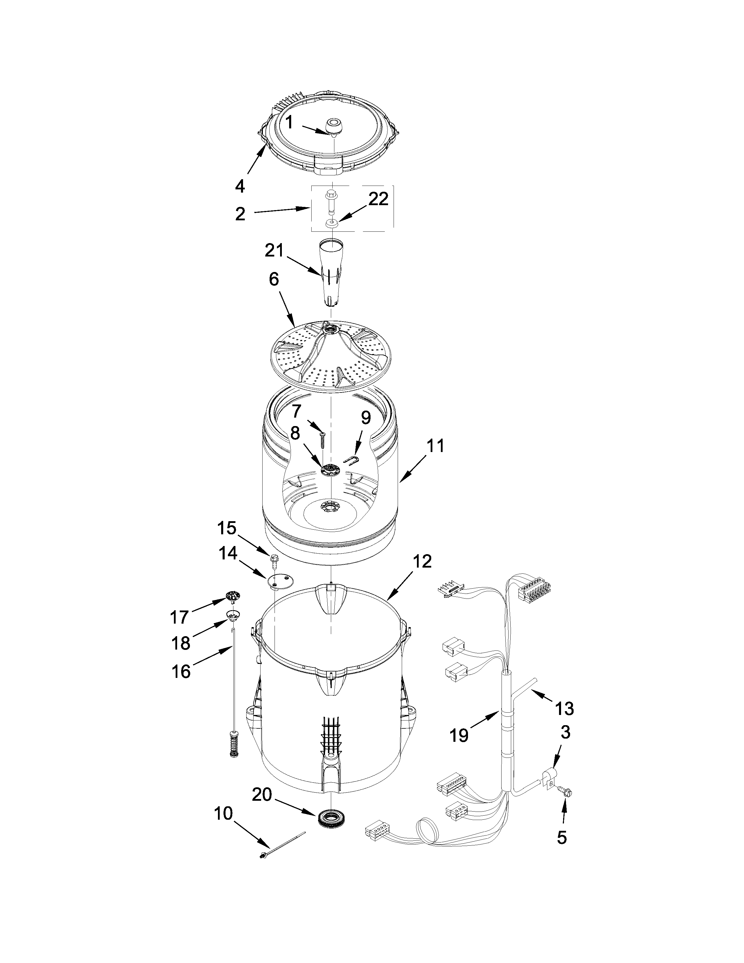 Kenmore 11022342510 basket and tub parts diagram