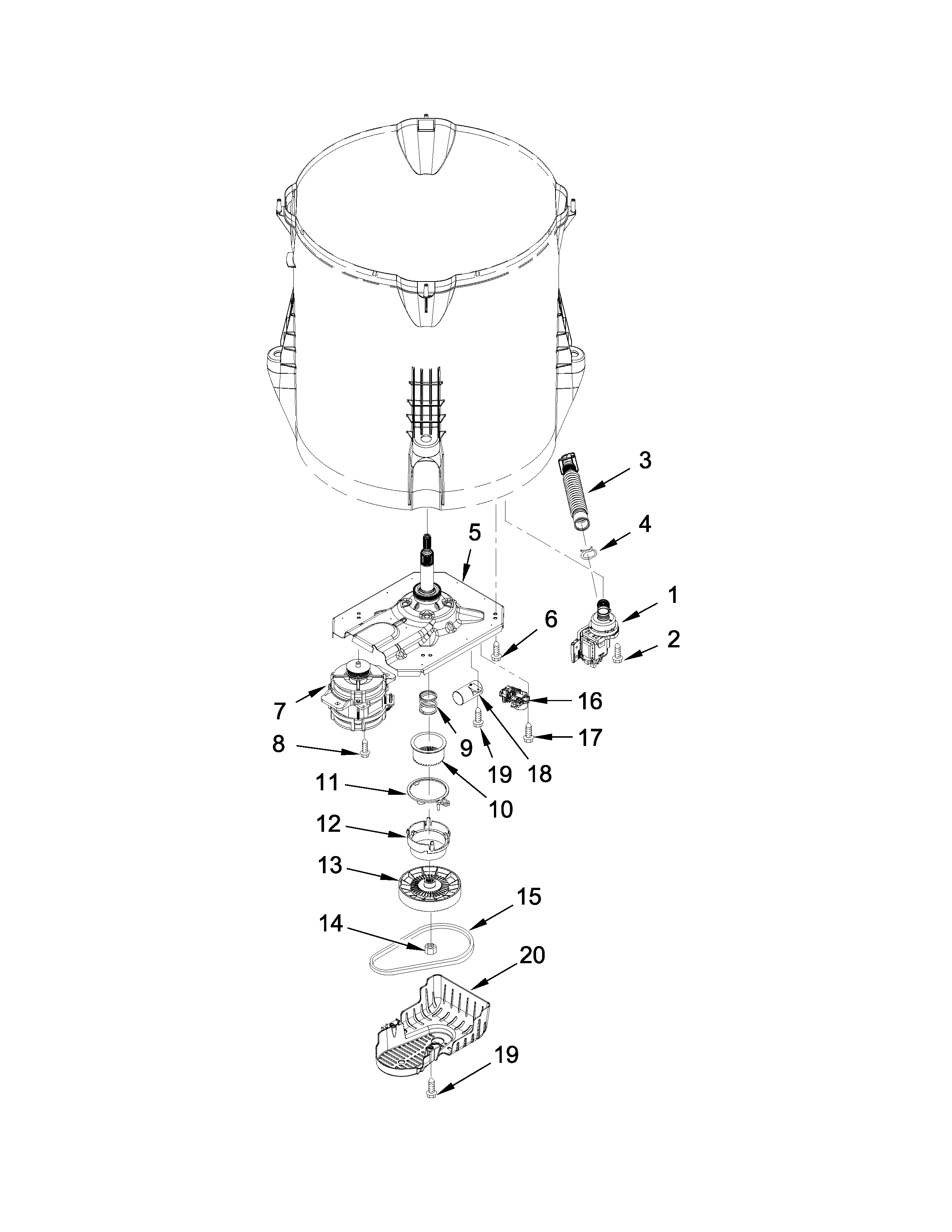 Kenmore 11022342510 gearcase, motor and pump parts diagram