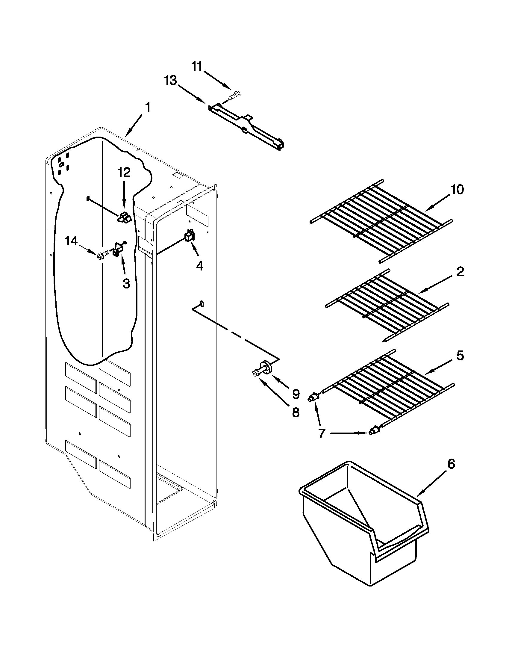 Kenmore 10651122210 freezer liner parts diagram