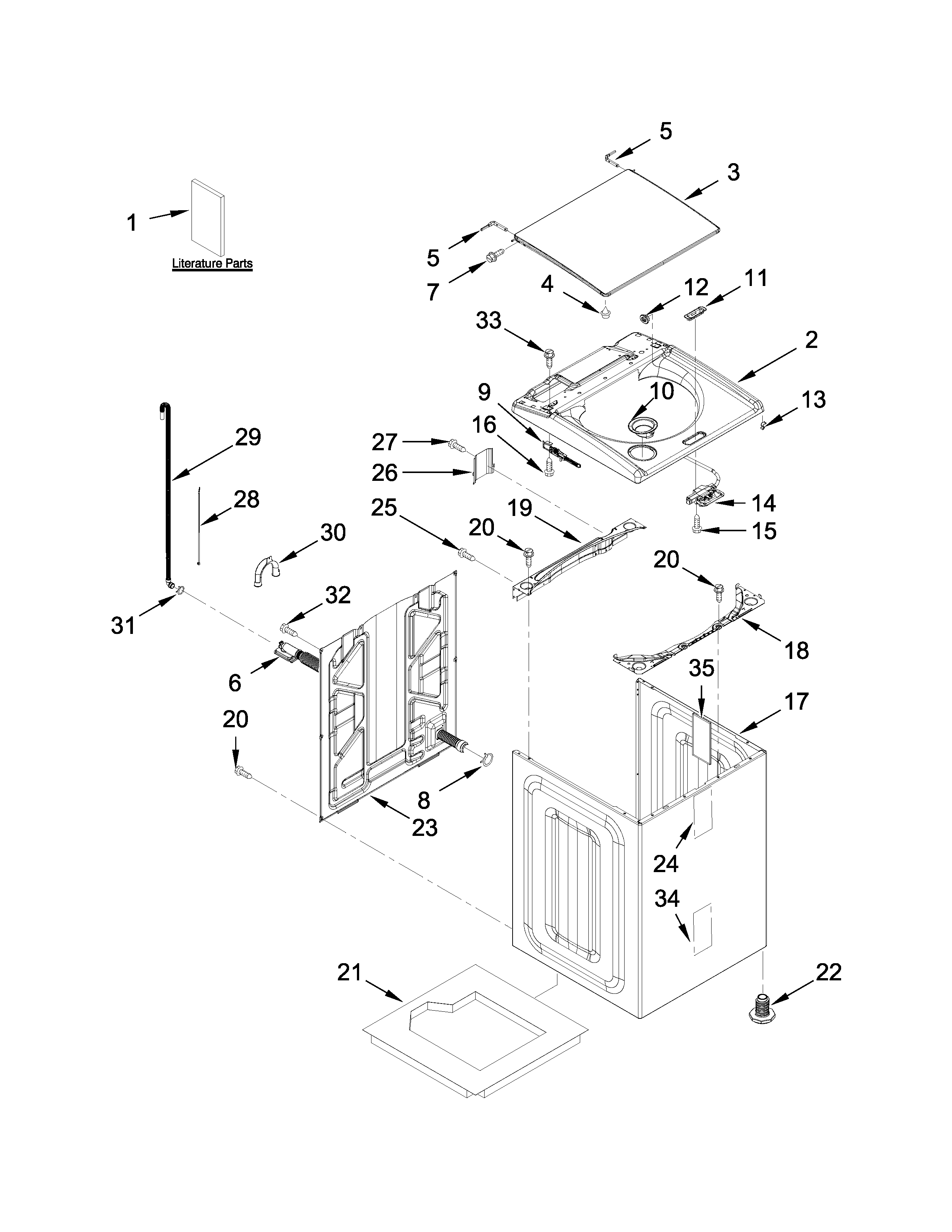 Kenmore 11026132410 top and cabinet parts diagram