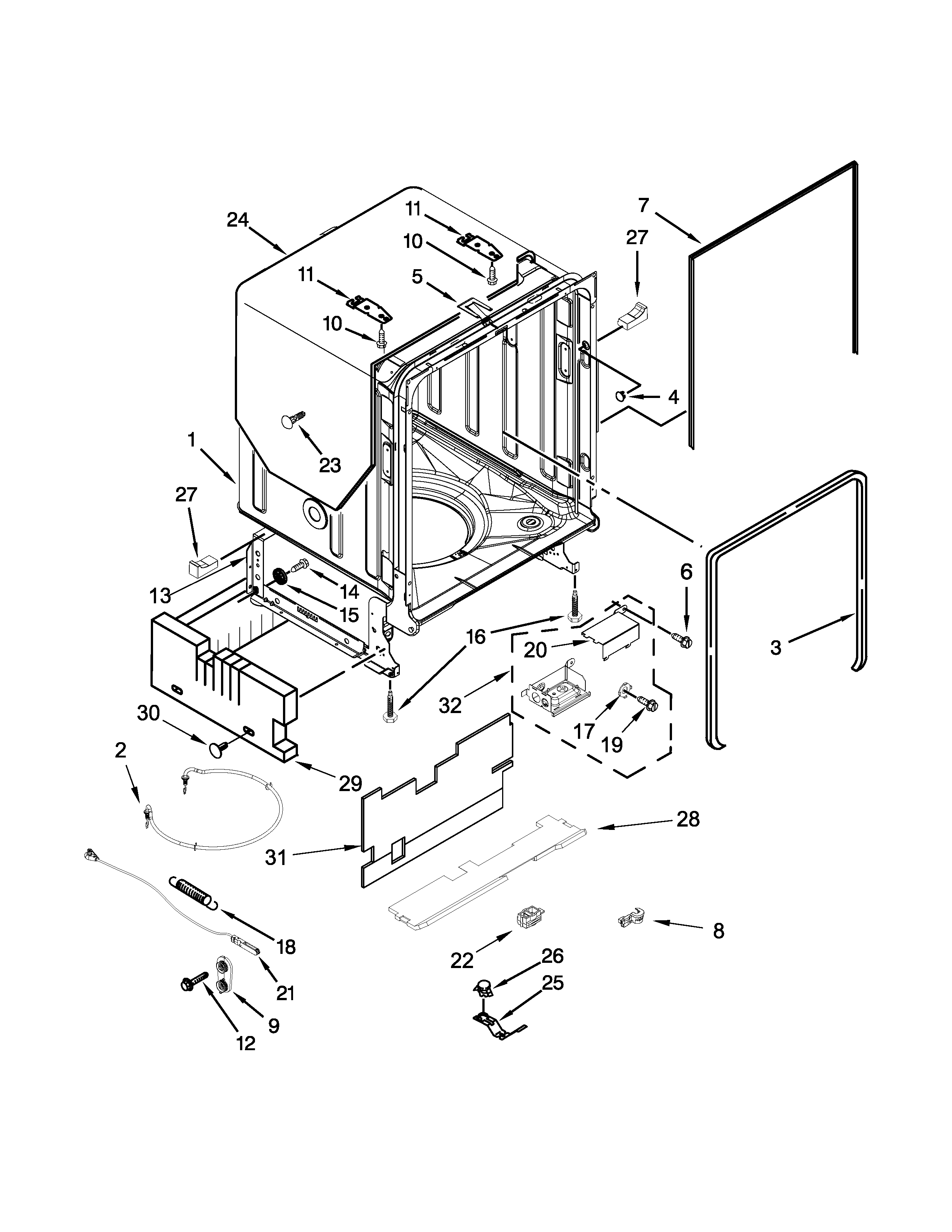 Kenmore Elite 66512793K313 tub and frame parts diagram