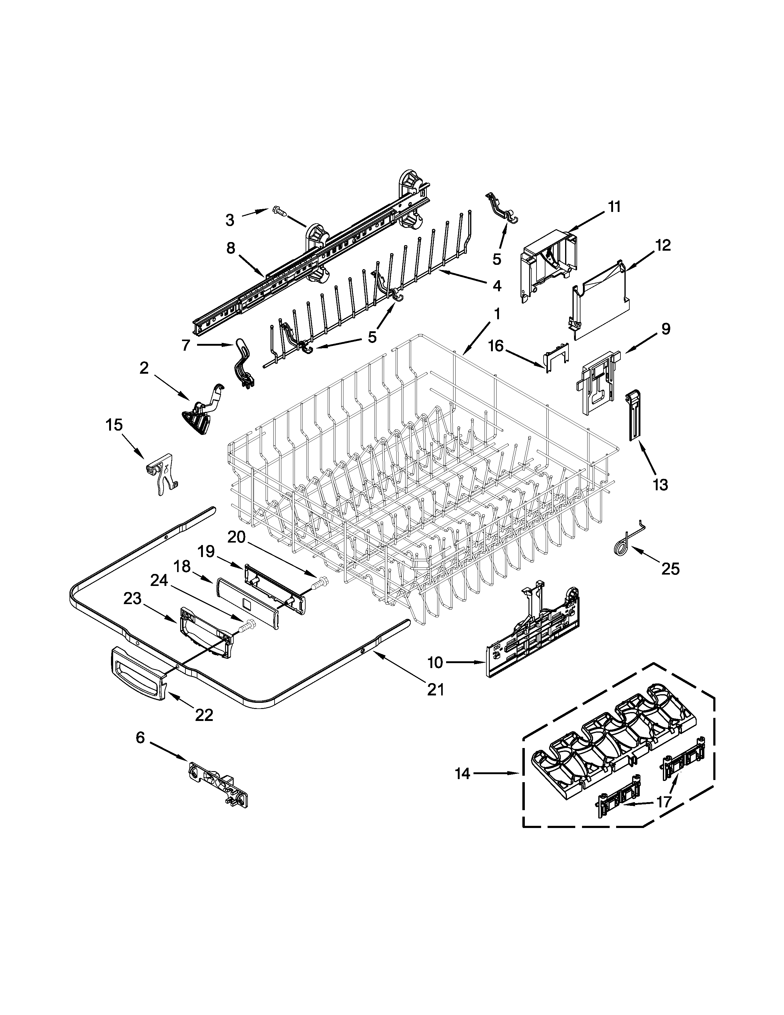 Kenmore Elite 66512793K313 upper rack and track parts diagram