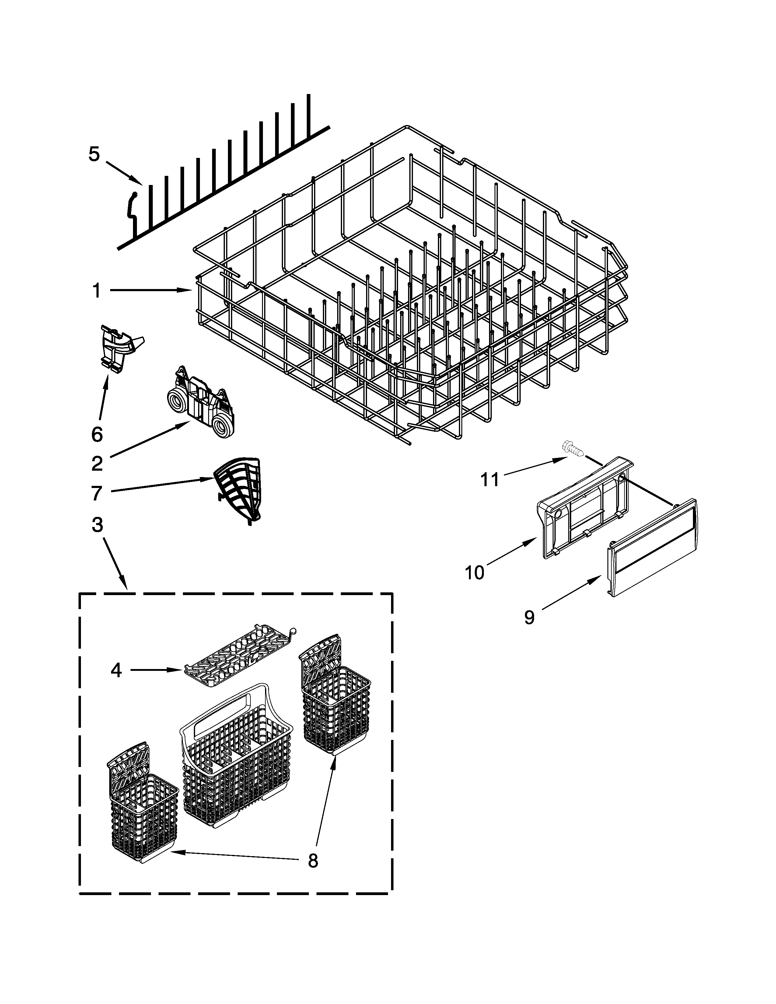 Kenmore Elite 66512793K313 lower rack parts diagram