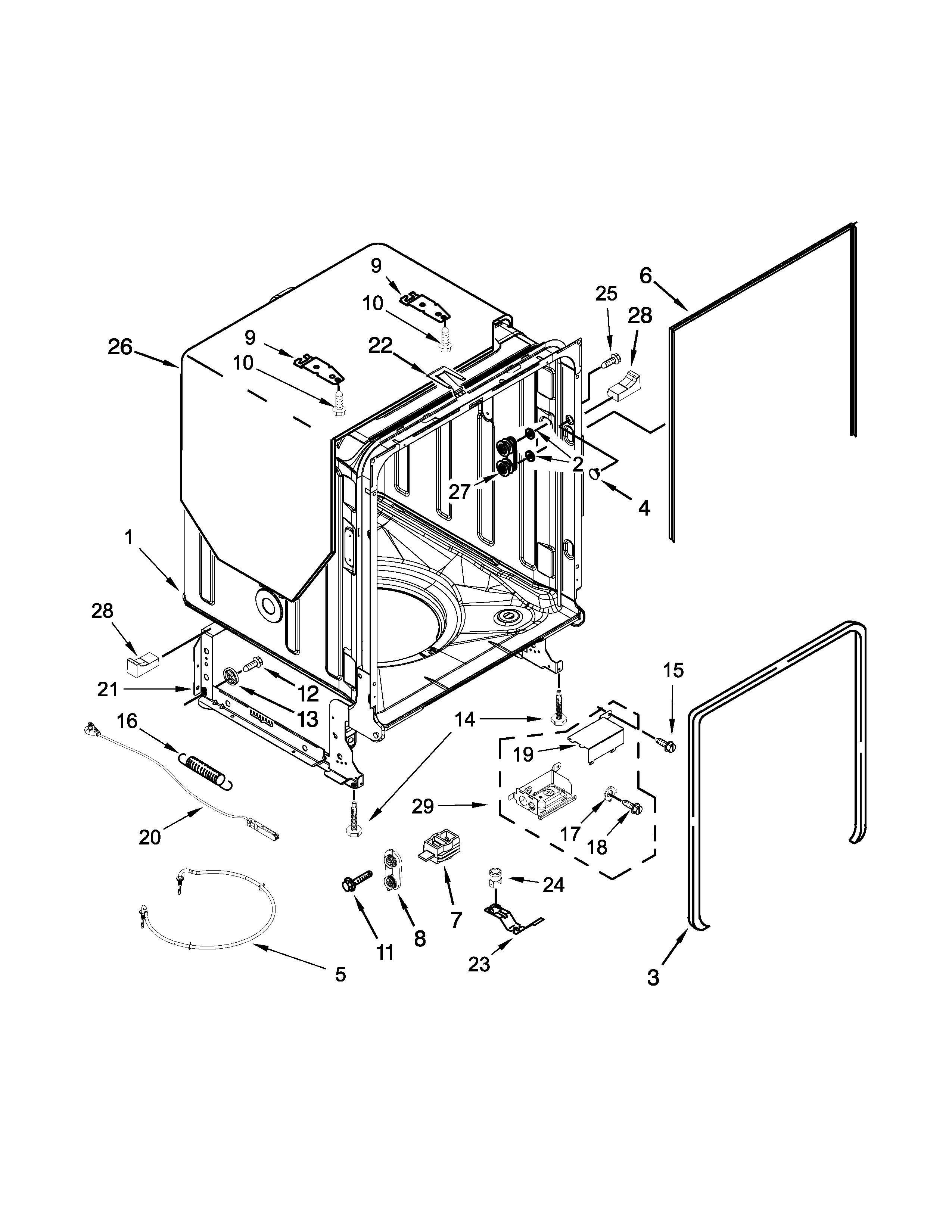 Kenmore Elite 66512763K314 tub and frame parts diagram