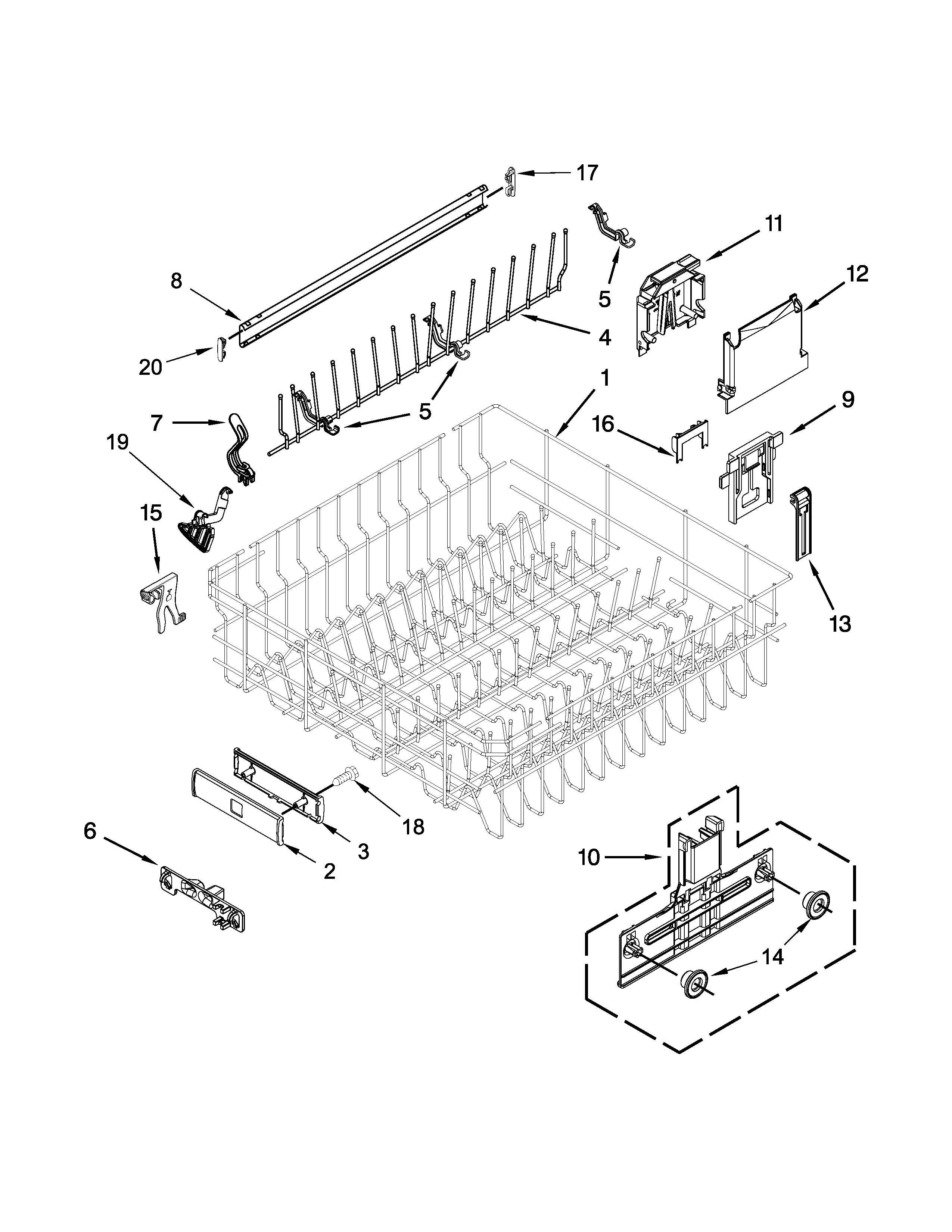 Kenmore Elite 66512763K314 upper rack and track parts diagram