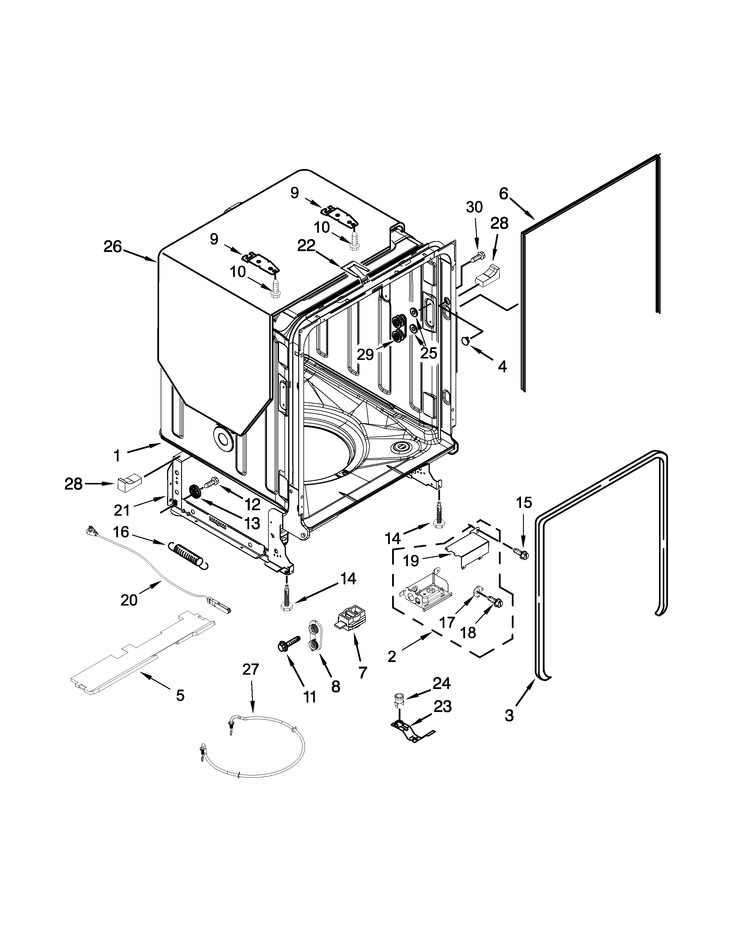 Kenmore Elite 66512774K314 tub and frame parts diagram