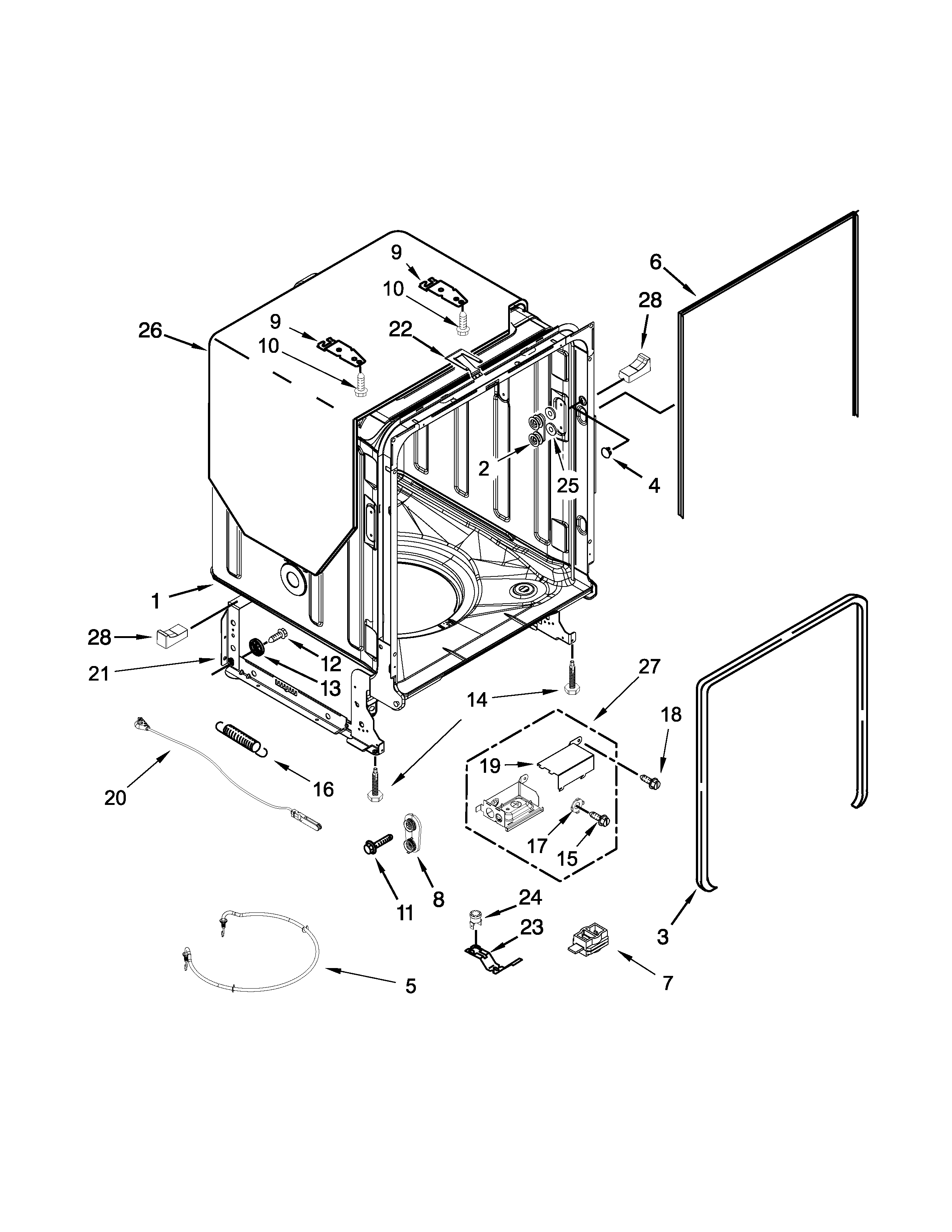 Kenmore Elite 66514743N510 tub and frame parts diagram