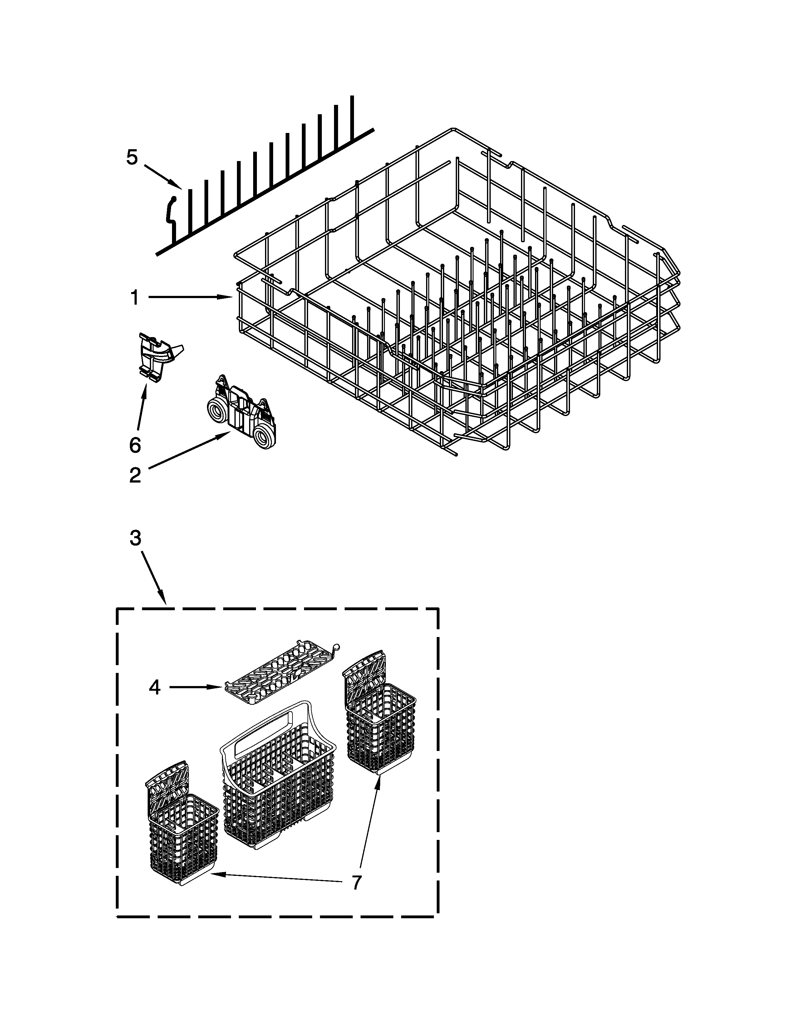 Kenmore Elite 66514743N510 lower rack parts diagram