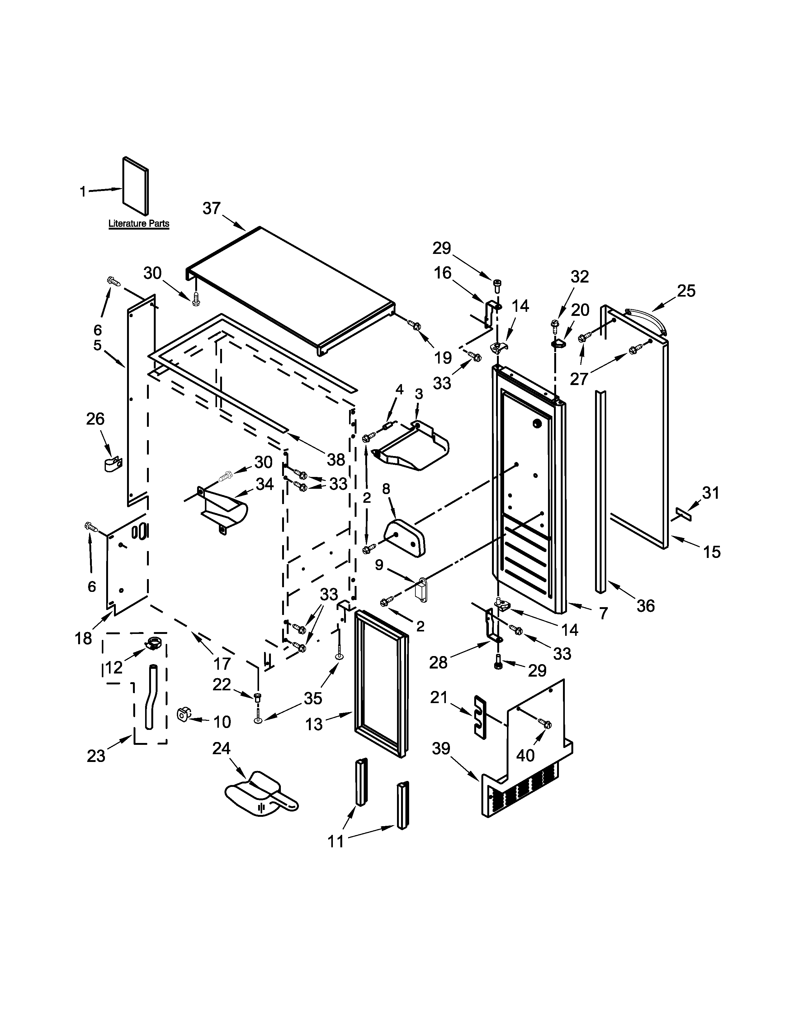 Kenmore 59689593101 cabinet, door and liner parts diagram