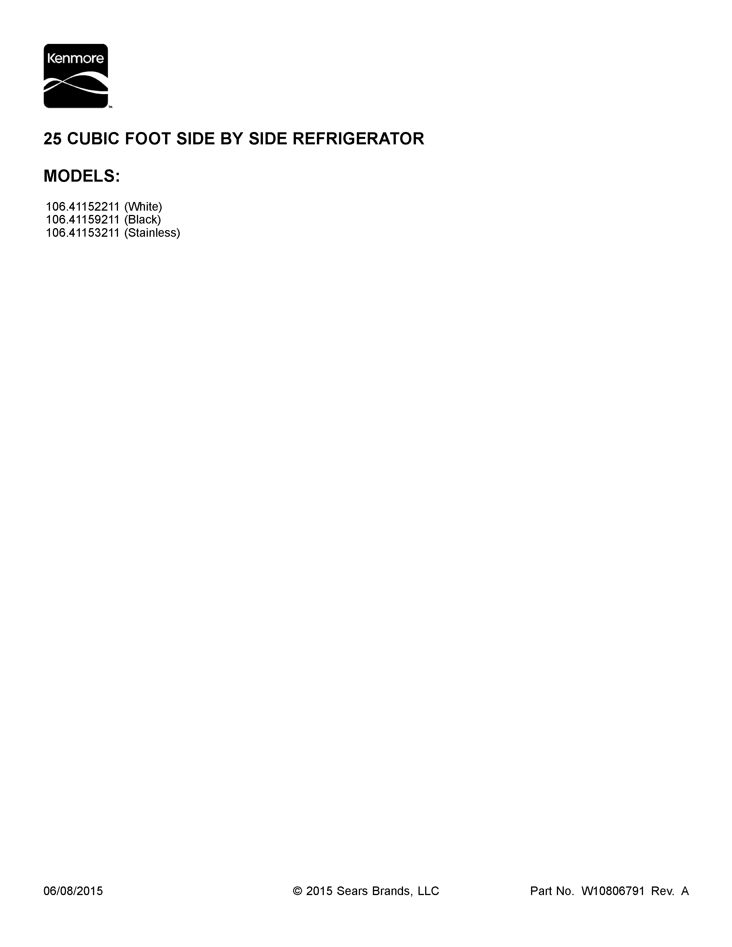Kenmore 10641152211 cover sheet diagram