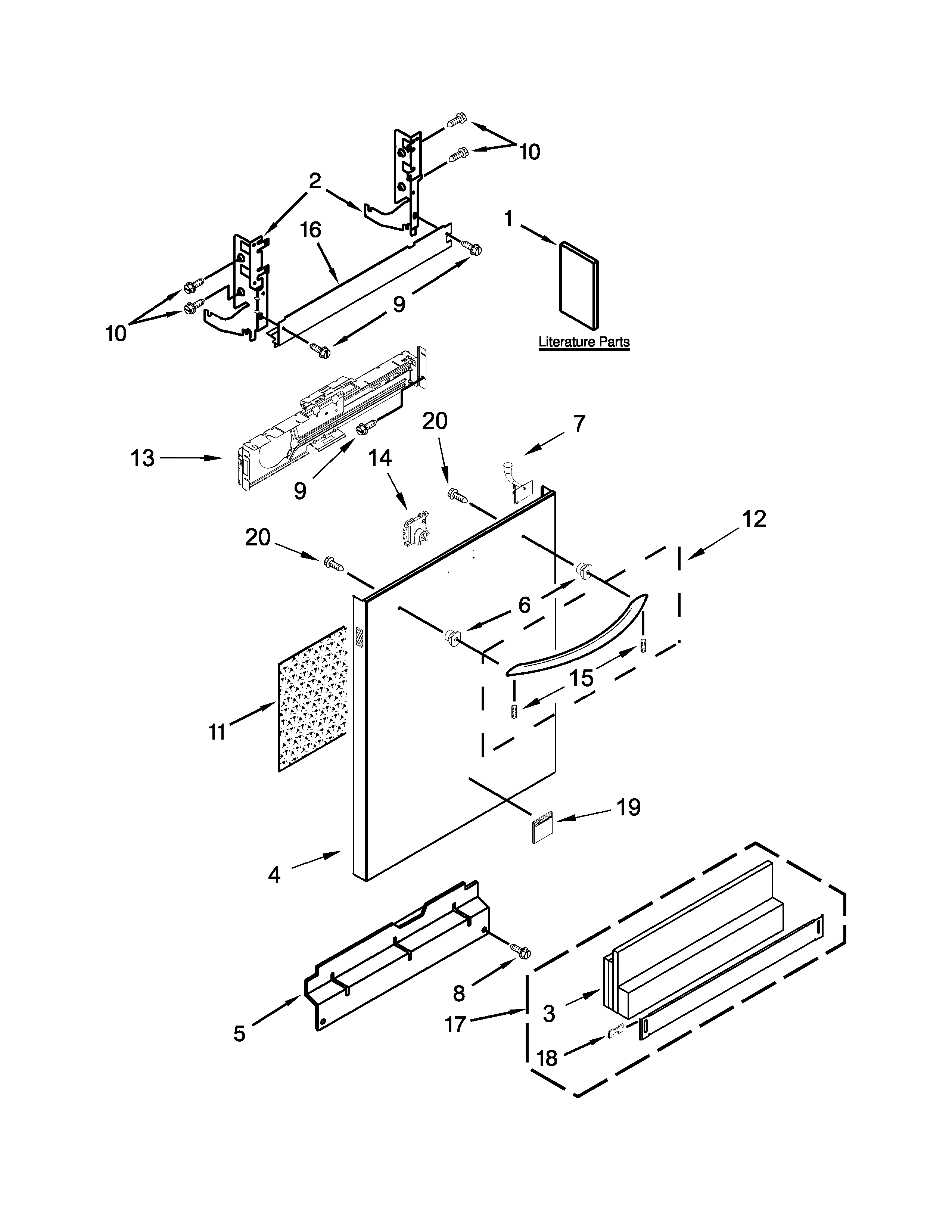 Kenmore Elite 66514769N510 door panel parts diagram