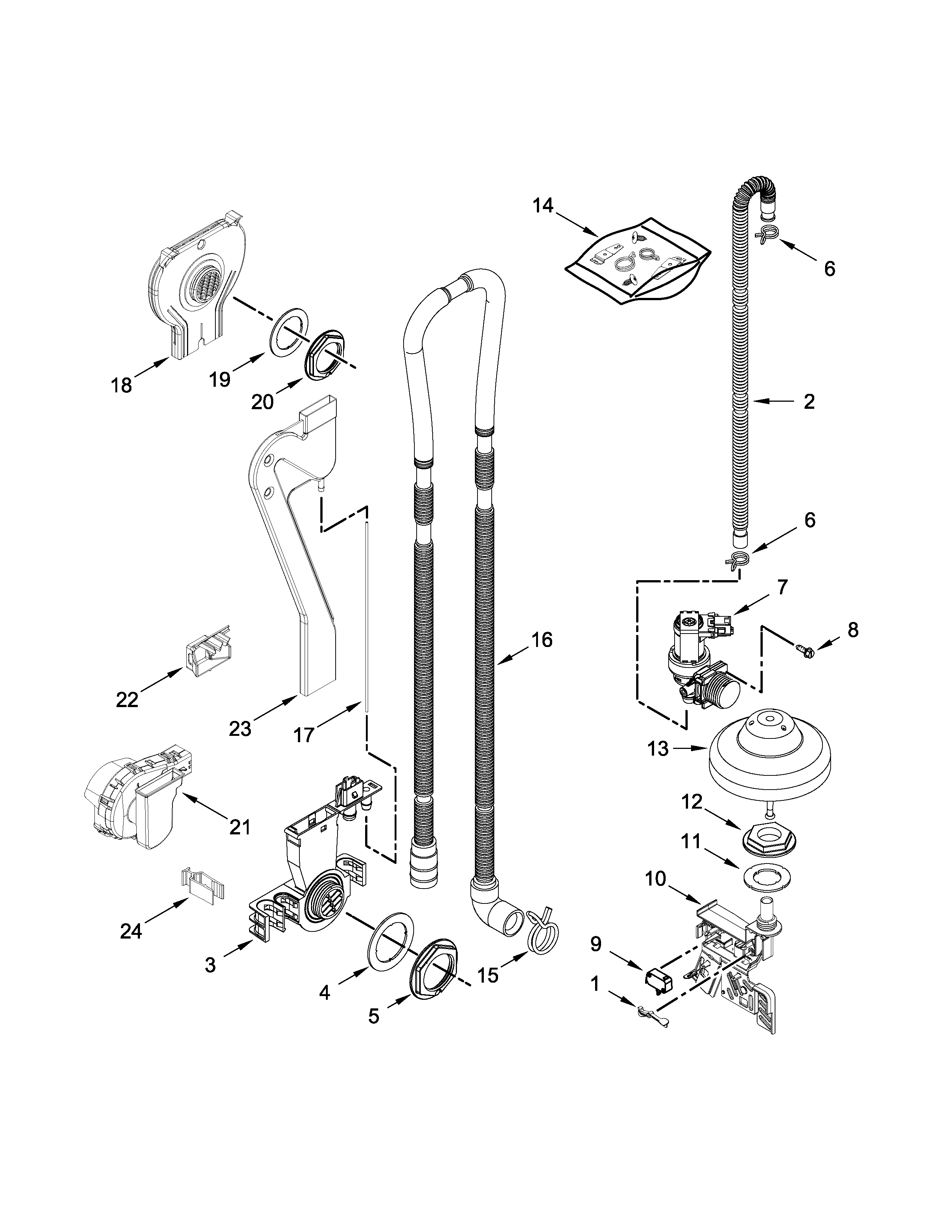Kenmore Elite 66514769N510 fill, drain and overfill parts diagram