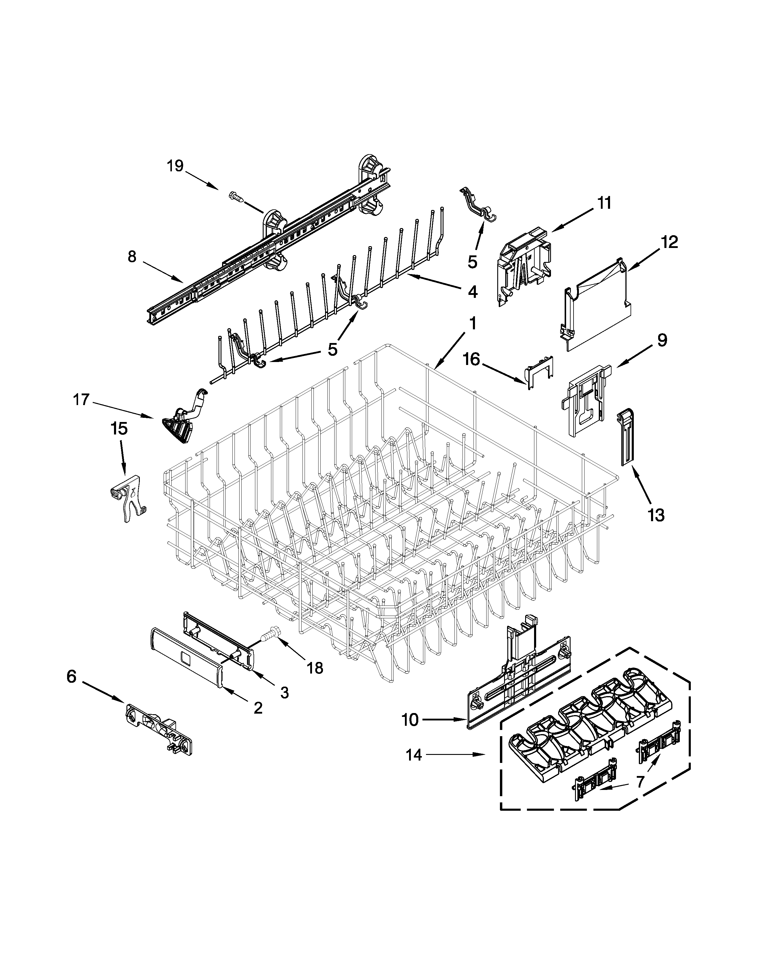 Kenmore Elite 66514769N510 upper rack and track parts diagram