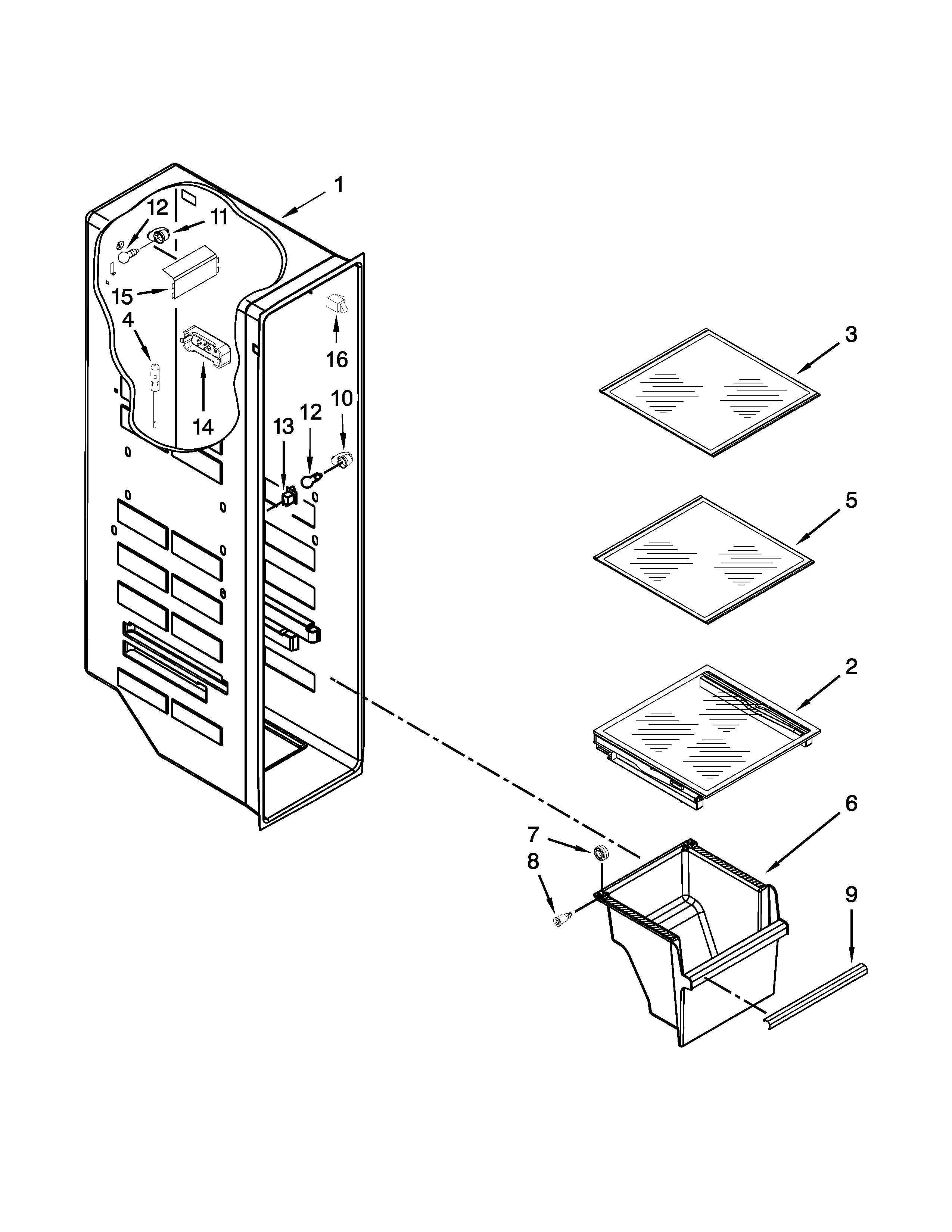 Kenmore 10651782412 freezer liner parts diagram