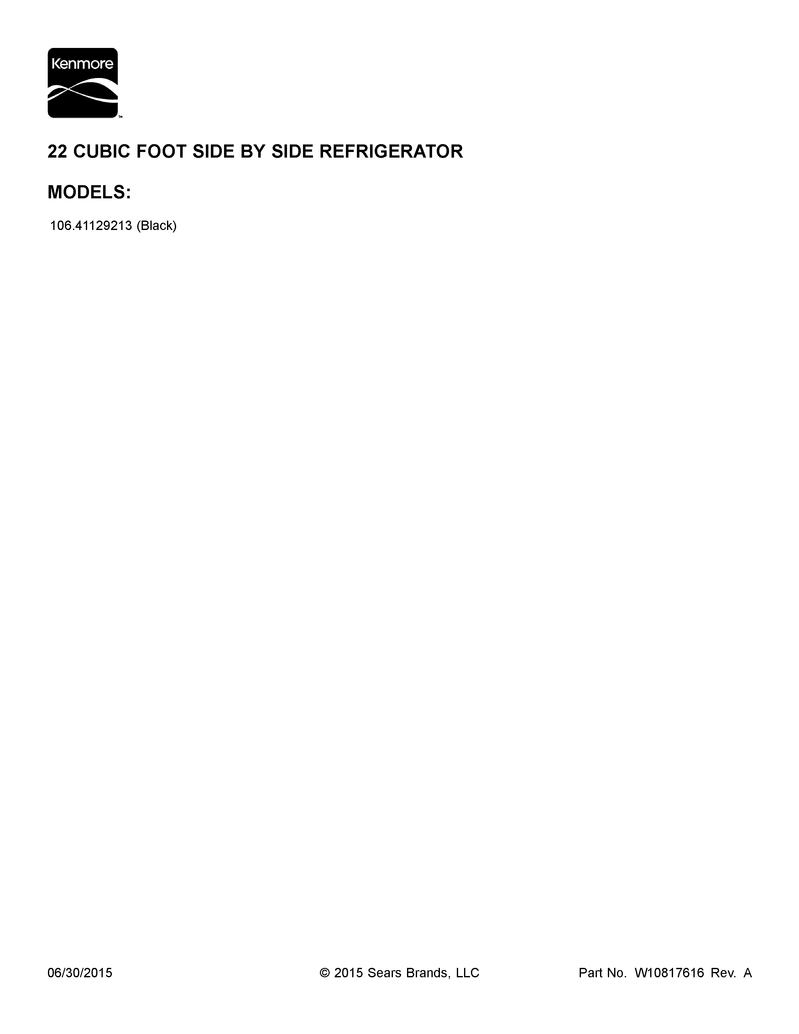 Kenmore 10641129213 cover sheet diagram