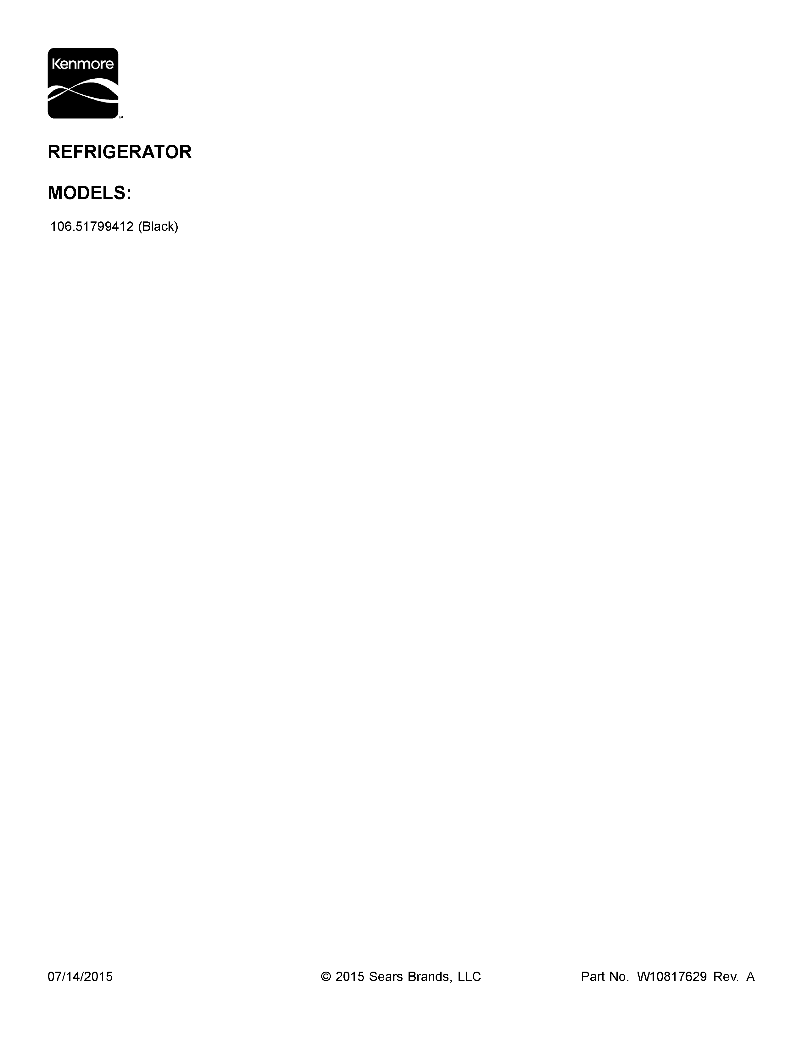 Kenmore 10651799412 cover sheet diagram